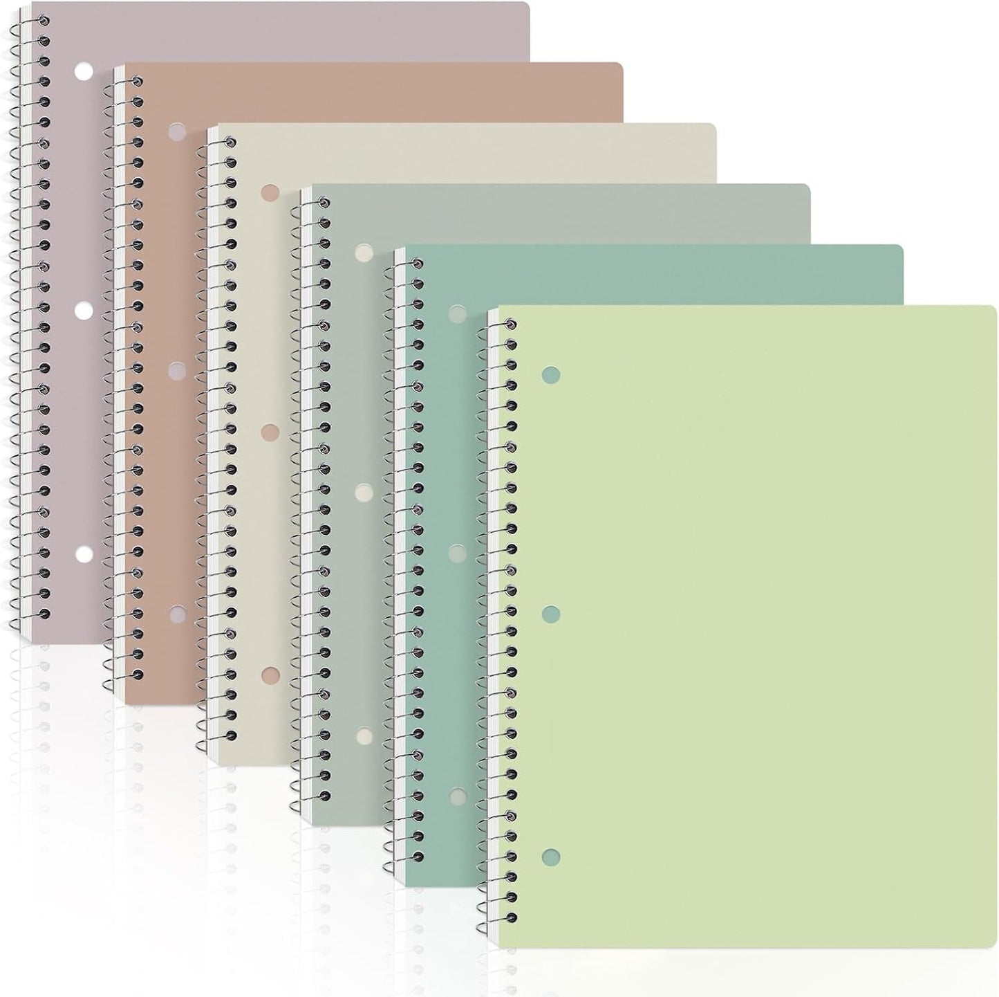 Aesthetic Spiral Notebook 6 Pack - 1-Subject College Ruled Paper, 8" x 10-1/2", 70 Sheets per Notebook, Hardcover 3 Hole Morandi Colors Easy Tear Line Spiral Notebooks for School Office