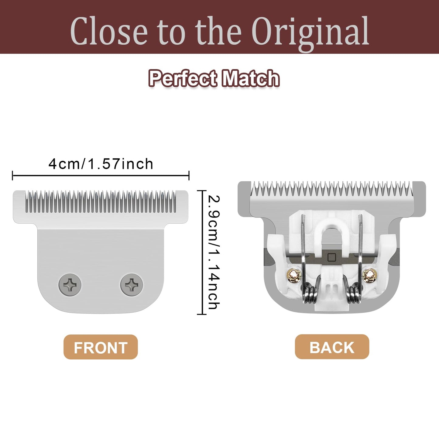 40mm Replacement Detachable Stainless Steel T Blade（02144 ）, Compatible with Wahl All in One Lithium Ion Trimmer 9864/9864SS/9686/9818A/9854L/9876L/9854 /WSS3L/SS2L etc. (Silver 2 Pack)