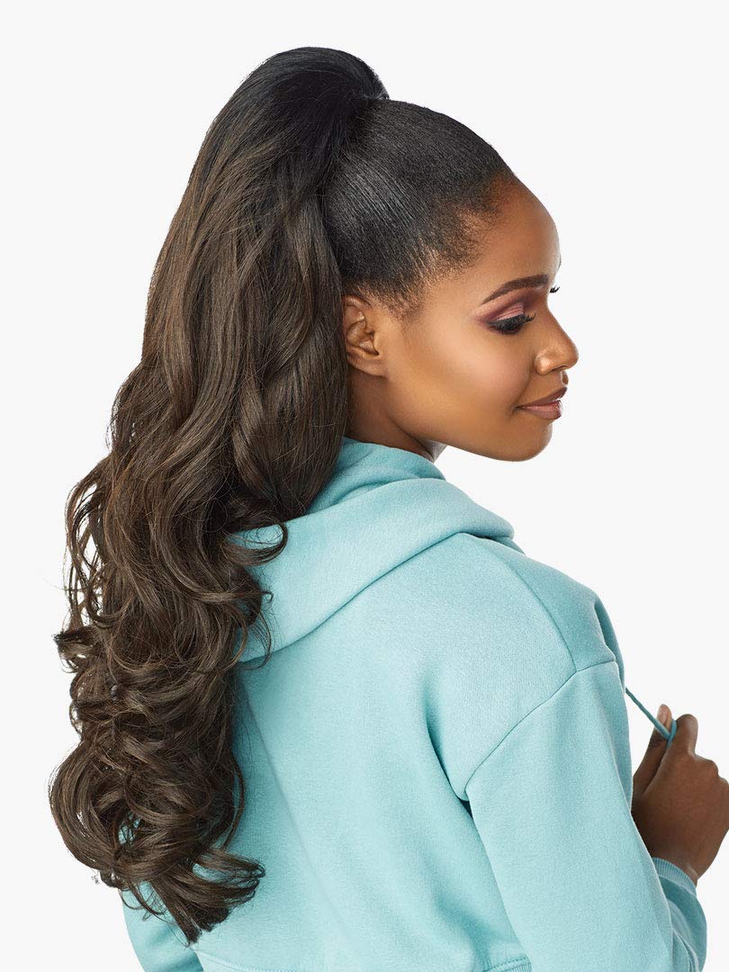 Sensationnel INSTANT UP & DOWN Half Wig Wrapped Ponytail Big Waves Yaki Texture Blowout Look Easy Styling Heat Resistant Synthetic Fiber Pony Wrap Sleek Finish - UD 6 (2)