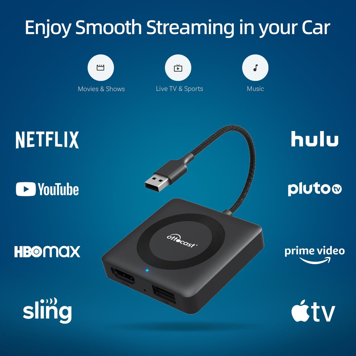 OTTOCAST Car TV Mate Pro Wireless CarPlay Adapter - Compatible with Fire TV Stick Converter for Car - Compatible with Set Top Box, Switch - HDMI to USB Converter for OEM CarPlay Cars