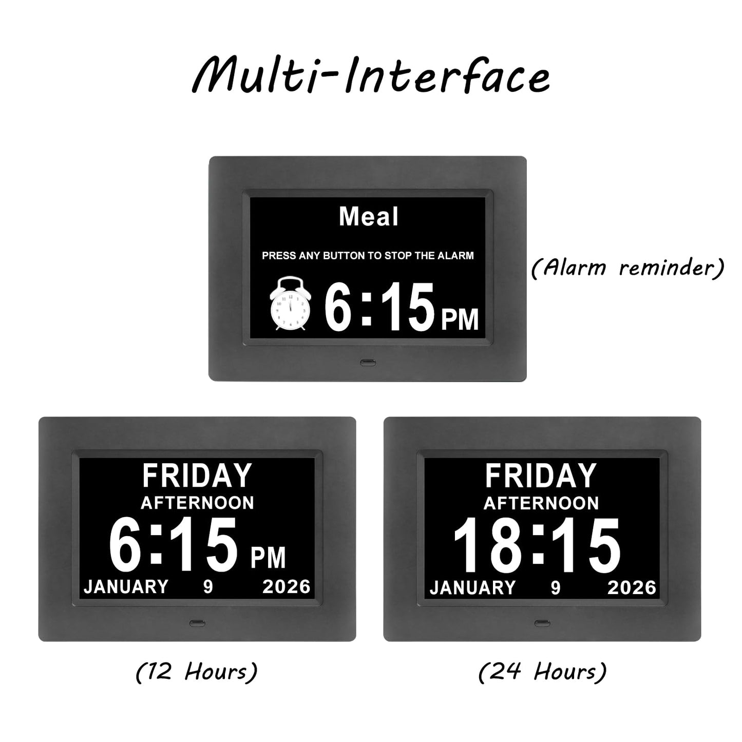 Dementia Clocks for Seniors,7 Inch Clock with Day and Date for Elderly,12 Alarms Option,Auto Dimmable,Large Number Digital Clock with Large Display