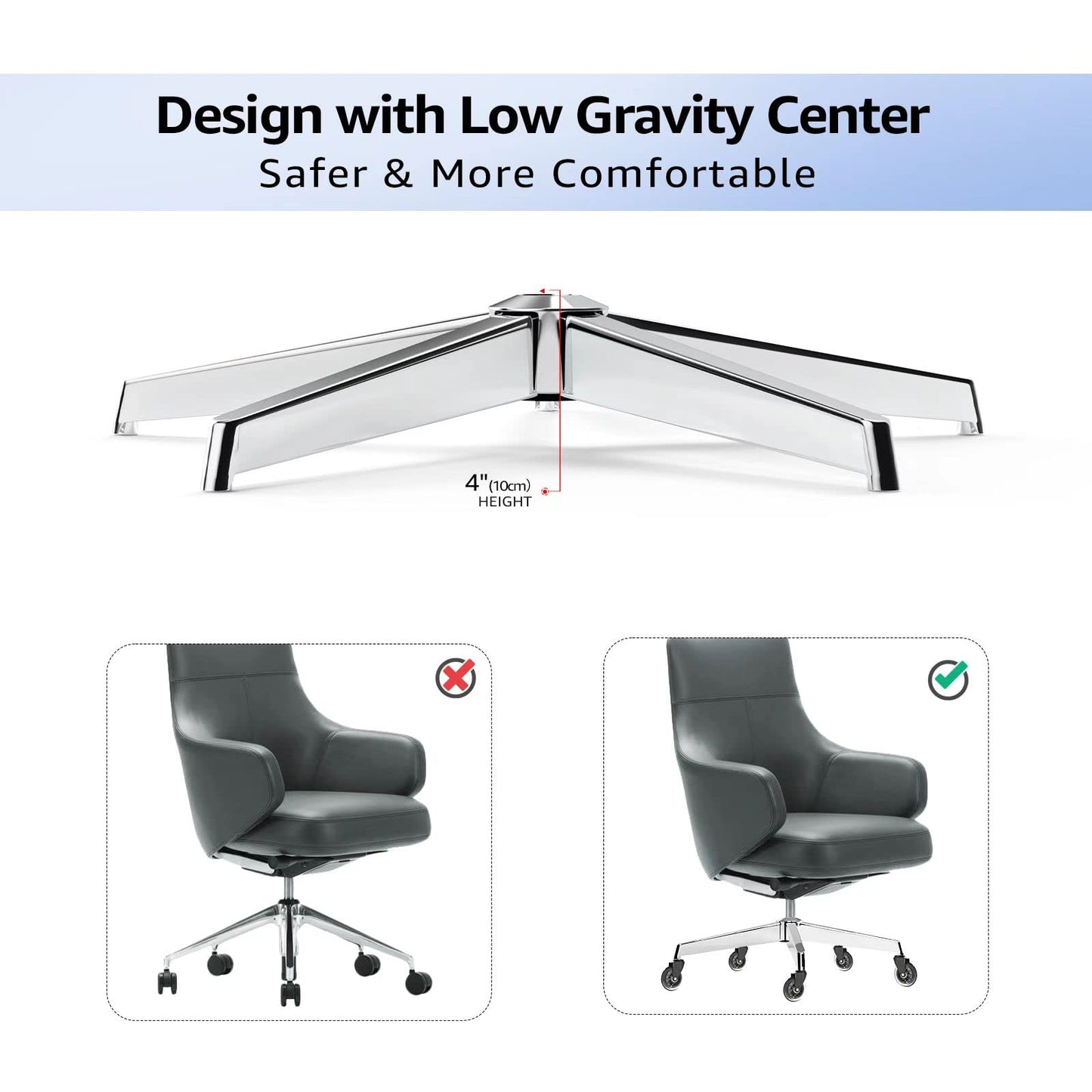 Mastery Mart Office Chair Base Replacement Heavy Duty, Metal Desk Chair Base Replacement Parts with Universal Gas Cylinder Hole and Casters Sockets, 2400+Lbs, Diameter 28", Silver