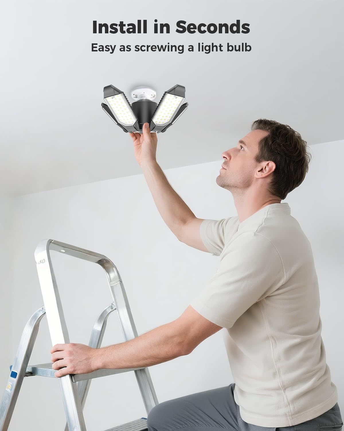 LED Garage Lights Bulb 2 Pack, 150W 15000LM Shop Lights with 5 Deformable Panels, 6500K Daylight Ceiling Lights for Garage Workshop Basement