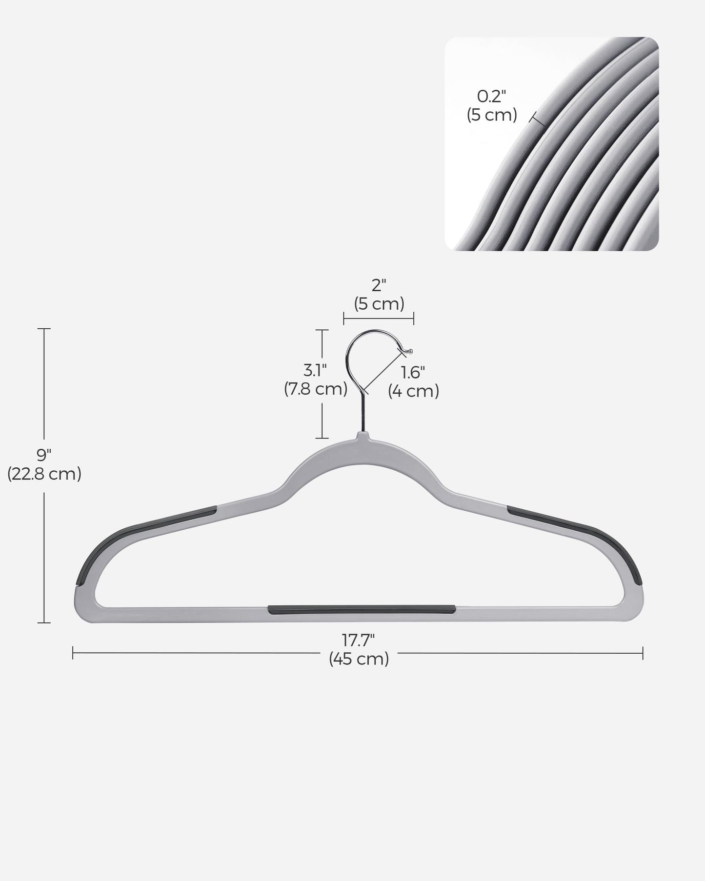 SONGMICS Clothes Hangers, Pack of 50 Plastic Coat Hangers, Space-Saving, Light Gray and Dark Gray UCRF50G