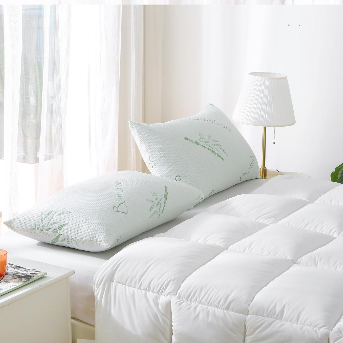 Shredded Memory Foam Pillows for Sleeping, Cooling Bamboo Memory Foam Bed Pillow 2 Pack, King Size Firm Pillow Gel for Neck Support, Hotel Quality Bed Rest Pillow(King Set of 2)