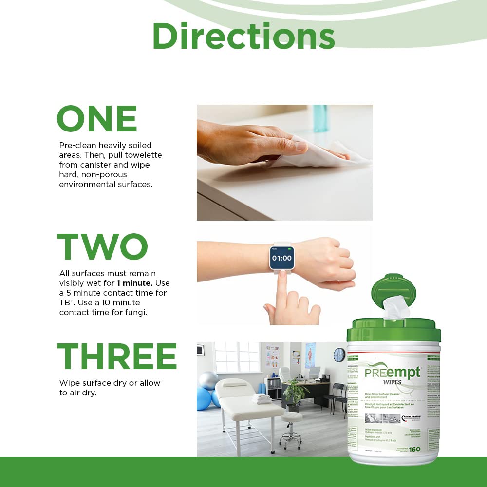 PREempt One Step Disinfectant Cleaner Wipes - All Purpose Wipes for Salons, Spas, Clinics, Studios - Wipes Canister (1 pack)