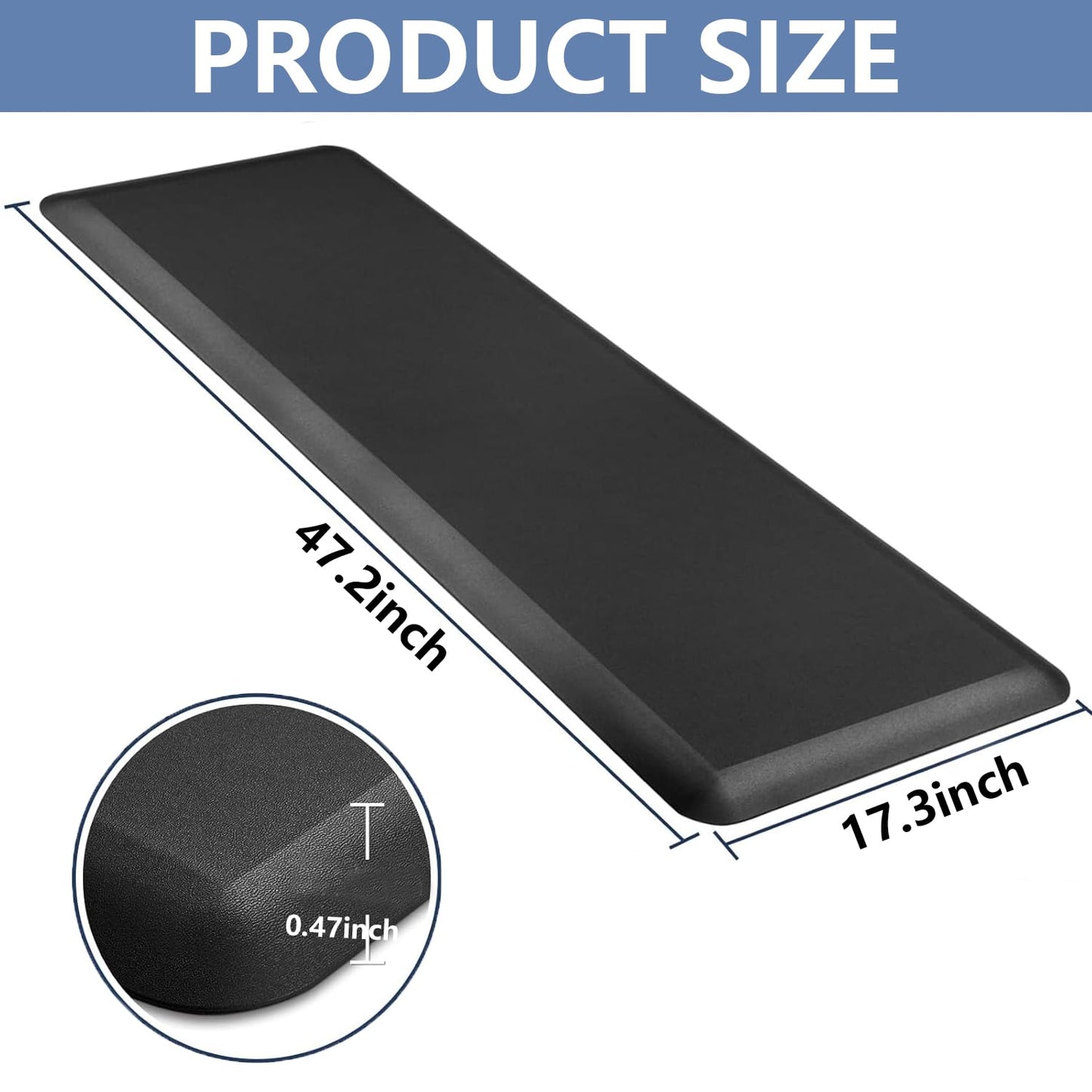 lazywoodpecker Anti Fatigue Rug, Kitchen Mat for Floor, Waterproof, Non Slip, Standing and Comfort Desk/Floor Mats for House Sink Office (17.3"x47.2" - 0.47 inch, Black)