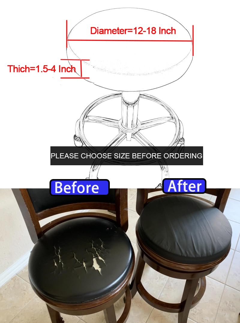 Augld 4 Pack Round Bar Stool Cover Watedrproof Faux Leather Stool Seat Cover for Bar, Chair, Salon, Spa, Tattoo, Clinic 17-18 Inch Black