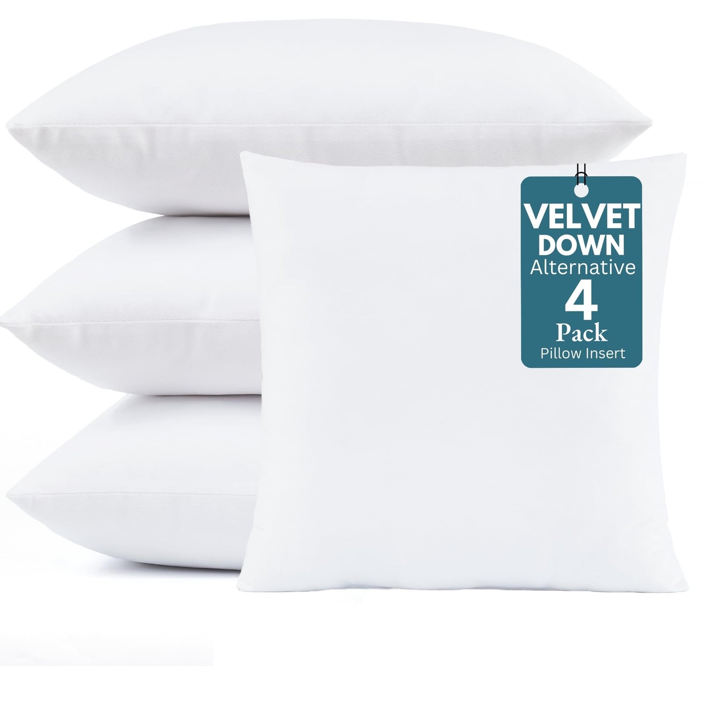 Throw Pillow Inserts Pack of 4 White - 18 x 18 Inches Velvet Pillows for Sofa, Couch and Bed - Indoor Decorative Pillows