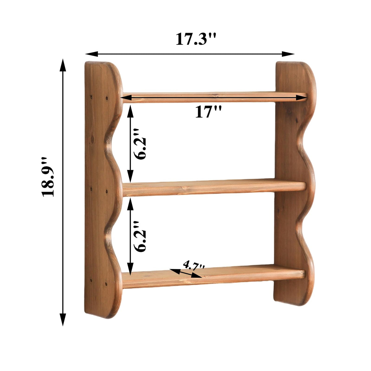 HuiDao 3-Tier Solid Wood Wall Shelf, Rustic Floating Shelves Wall Mounted Storage Rack, Hanging Shelf Display Shelves for Apartment, Living Room and Bedroom