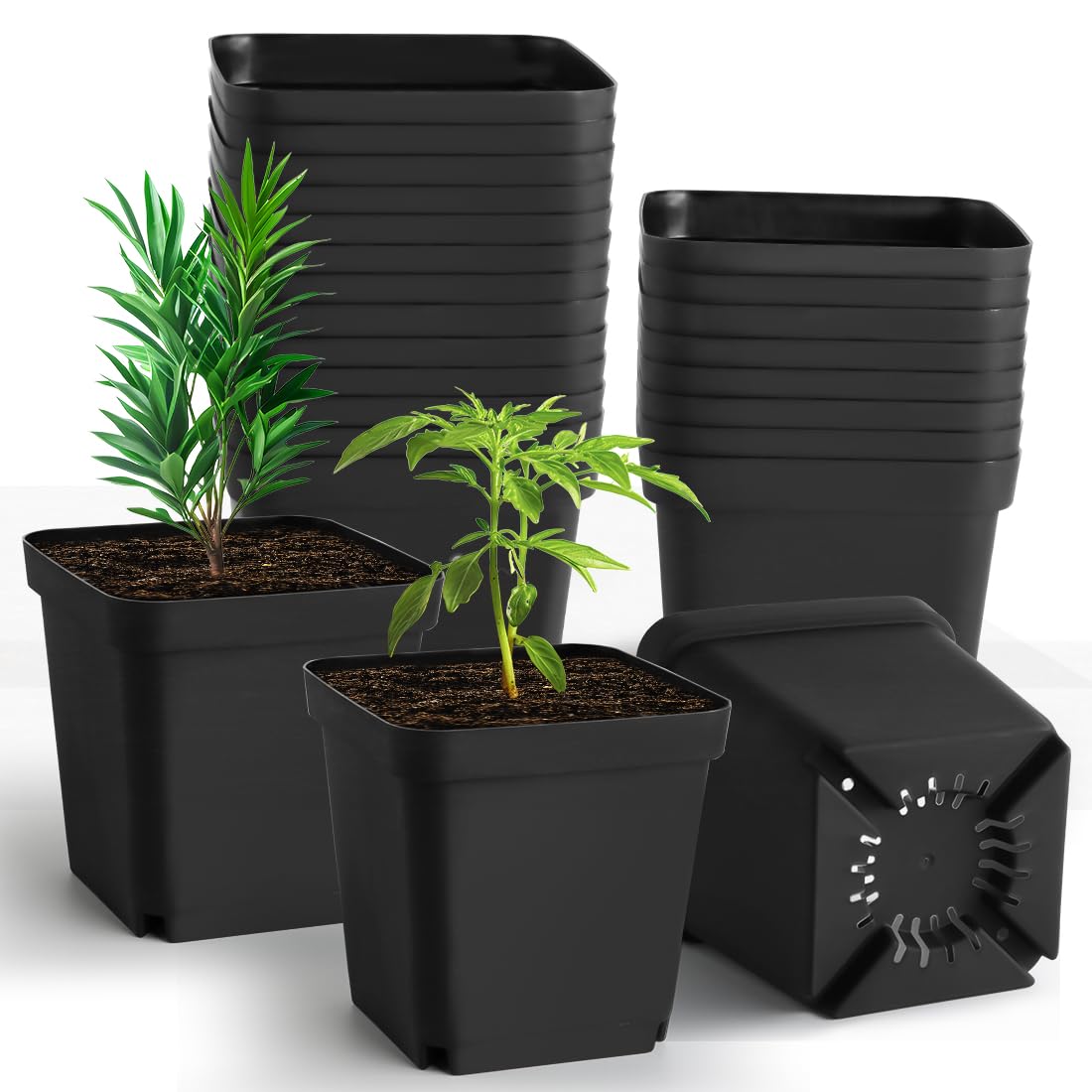 RooTrimmer Square Nursery Pots 5.5 Inch, Plastic Plant Pot with Drainage Holes, Reusable Seedling Starter Pots Garden Flower Pots Planters for Indoor Plants, Transplanting, Succulents, Cuttings