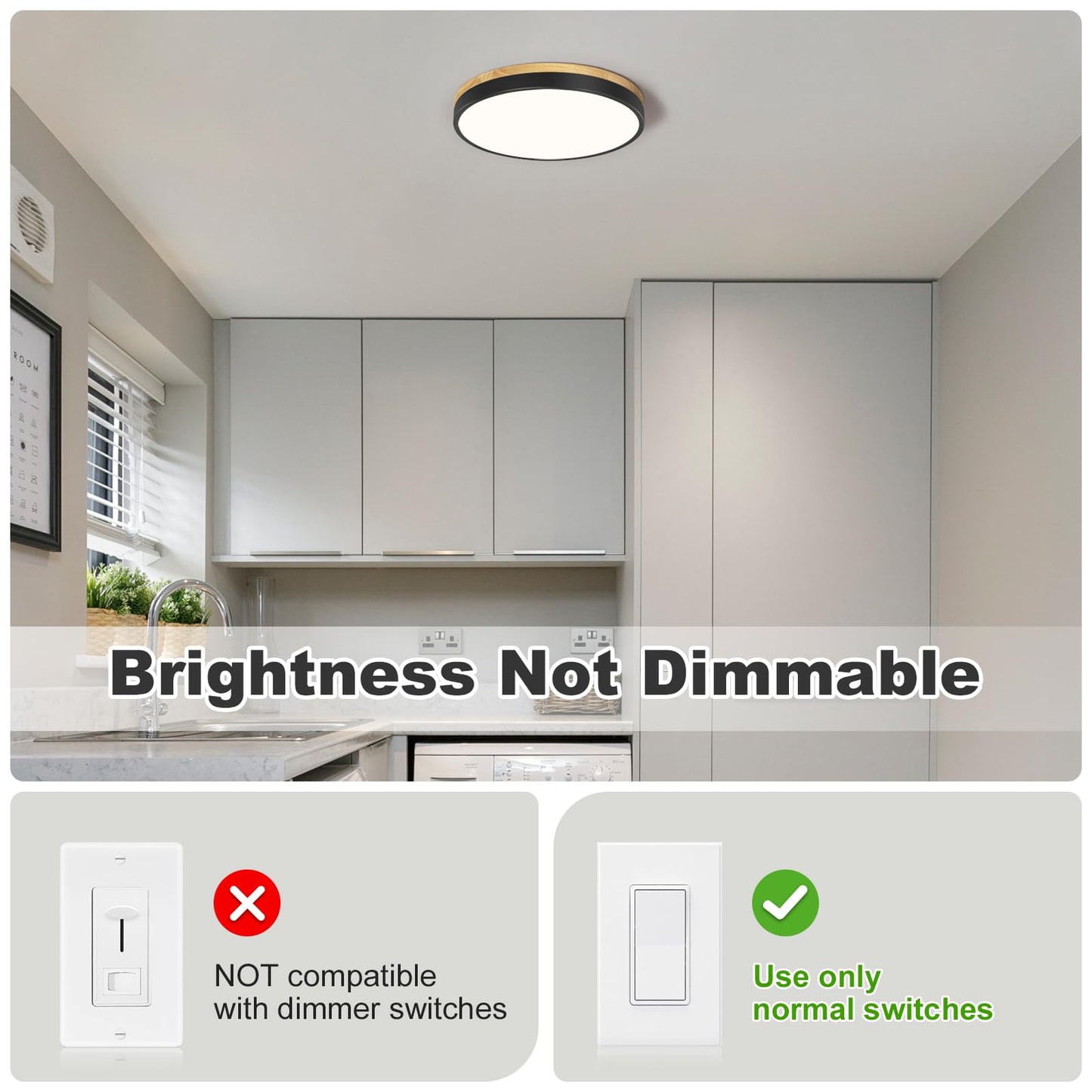 Vikaey Modern Wood LED Ceiling Light Fixture, Minimalist Black Flush Mount Ceiling Lamps, Round Ceiling Lighting Fixtures for Bedroom, Hallway, Dining Room, Kitchen, Laundry Room, Not Dimmable