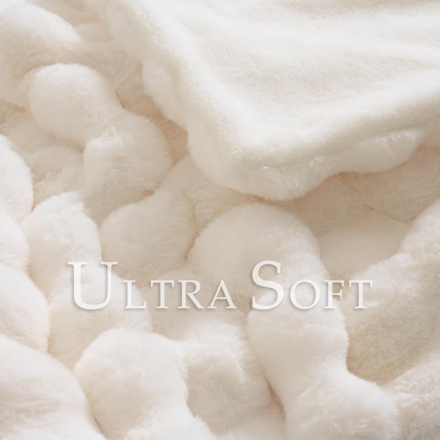 BENVWE Faux Fur Throw Blanket for Couch - Cozy Fuzzy Soft Plush Fluffy Thick Luxury Minky Bubble Blanket for Living Room Home Decor - Mothers Day Birthday Gifts for Women, Cream White, 51" x 63"