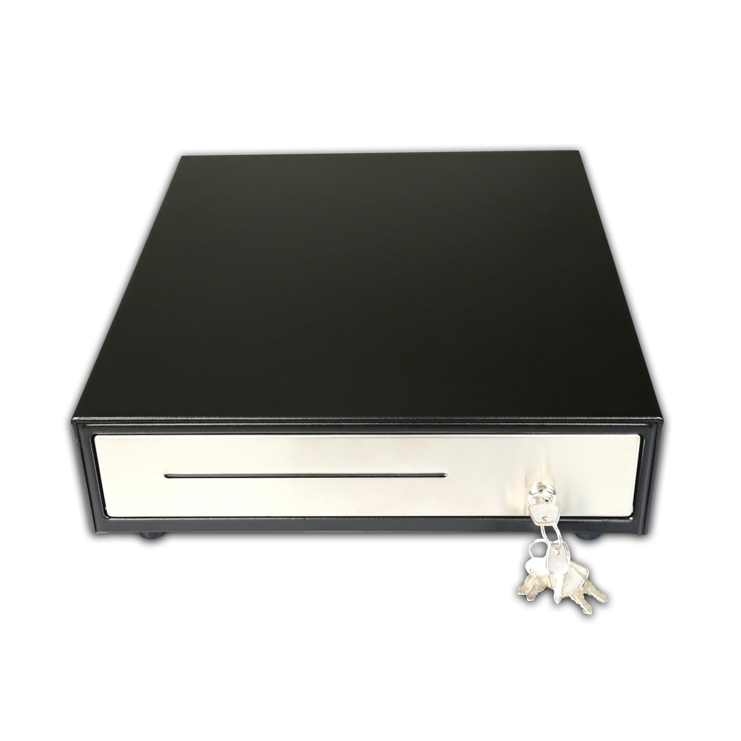 Angel POS Stainless Steel Front 16 X 14 Inch POS Cash Drawer Register Till Draw Box with 24V RJ11/RJ12 Cable, 6 Keys Lock and Removable Coin Tray Media Slot (Black with Stainless Steel Front)
