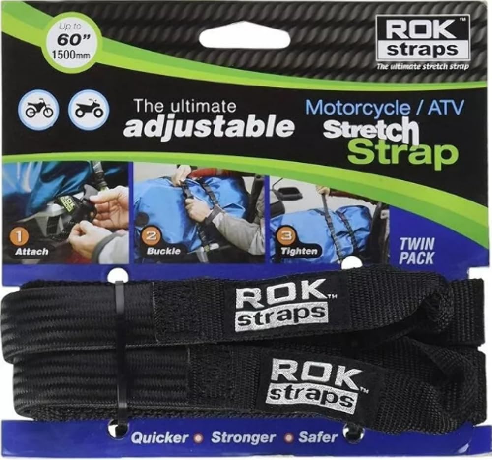 ROK Straps ROK-10025 Black 18" - 60" Motorcycle/ATV Adjustable Stretch Strap