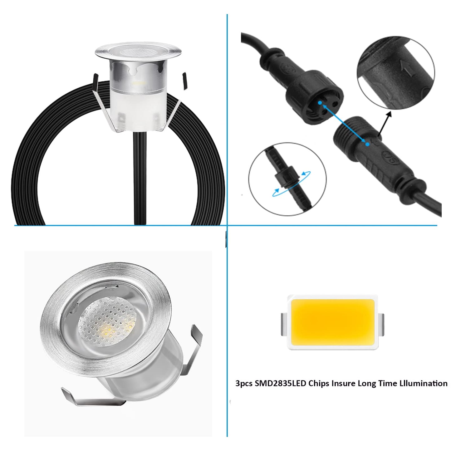YZGWZLD LED Deck Lights Kit, 10pack Φ1.18 1W IP67 Waterproof 12V Low Voltage Recessed Step Stair Warm White LED Lighting for Yard,Garden,Entryways,Basement