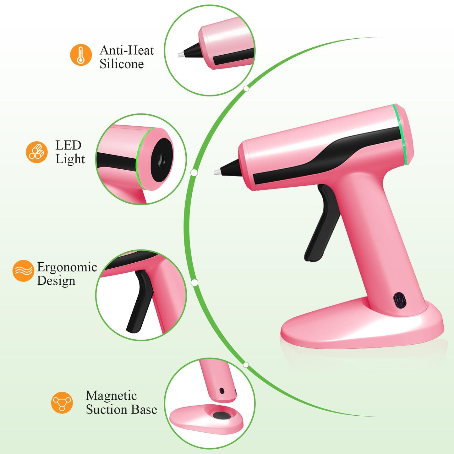 MONVICT Cordless Hot Glue Gun Kit, USB-C Rechargeable Mini Pink Glue Gun with 40 Pcs Premium Glue Sticks, 10 Pcs Craft Sticks, Carrying Case, Smart Power-Off Hot Melt Glue Gun for DIY Craft Gift