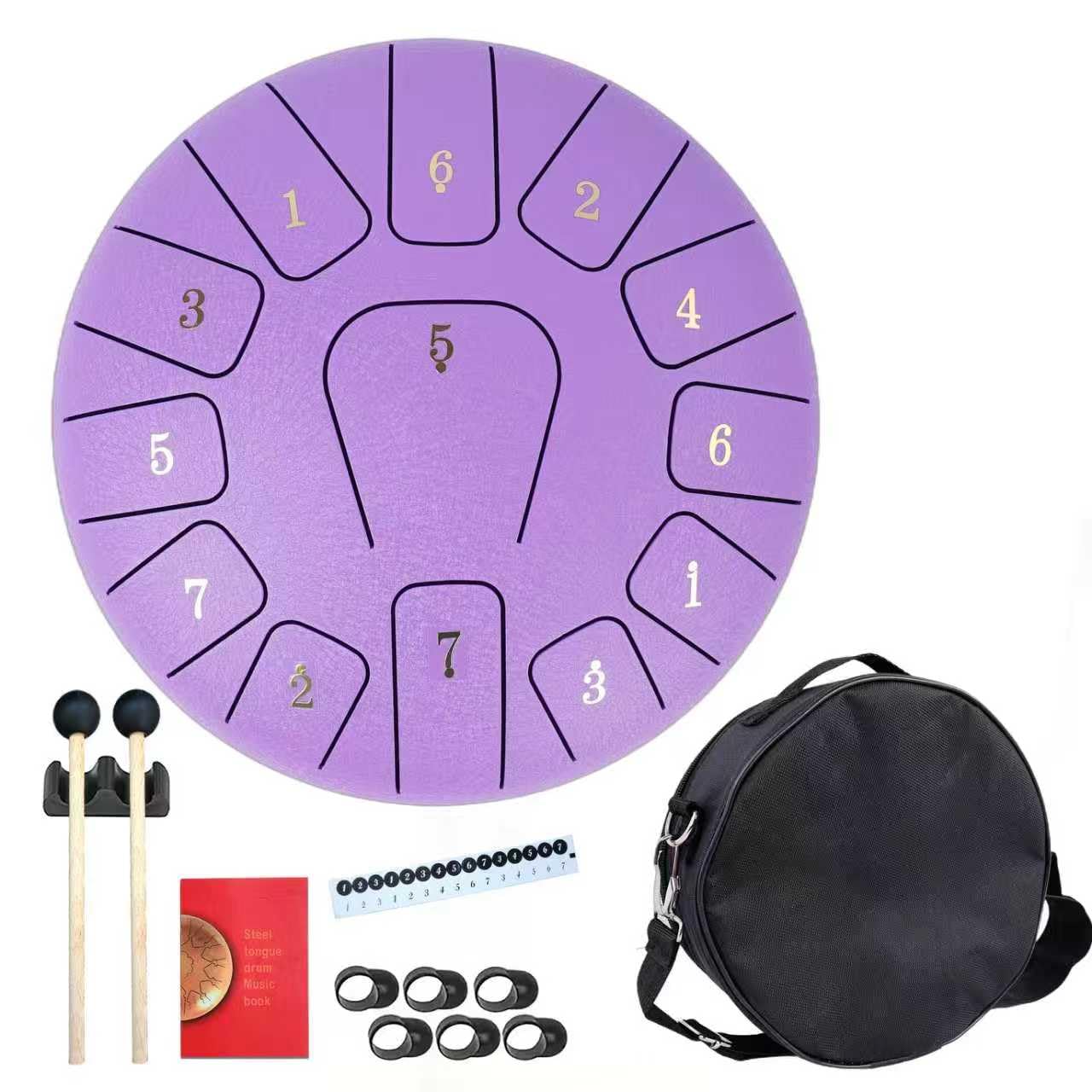 10 Inch 13 Notes Steel Tongue Drum, Pre-Tuned Rain Drum Handpan Drum with Mallets, Music Book, Storage Bag & Finger Picks, Percussion Instrument for Meditation, Relaxation & Gift (Purple)