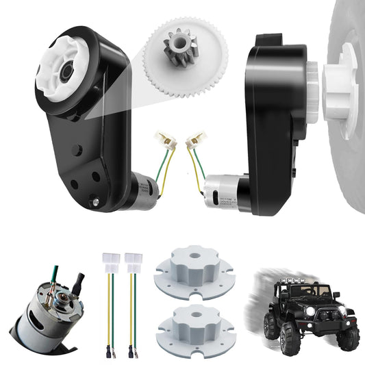 2PCS 24V RS555 35000RPM High-Speed Steel Gears Motor Gearbox for Power Wheels Kids Ride on Car Motor Upgrade,18V-24V Motor Conversion Kit,Coupler for Power Wheels Rubber Tire Upgrade Replacement Parts