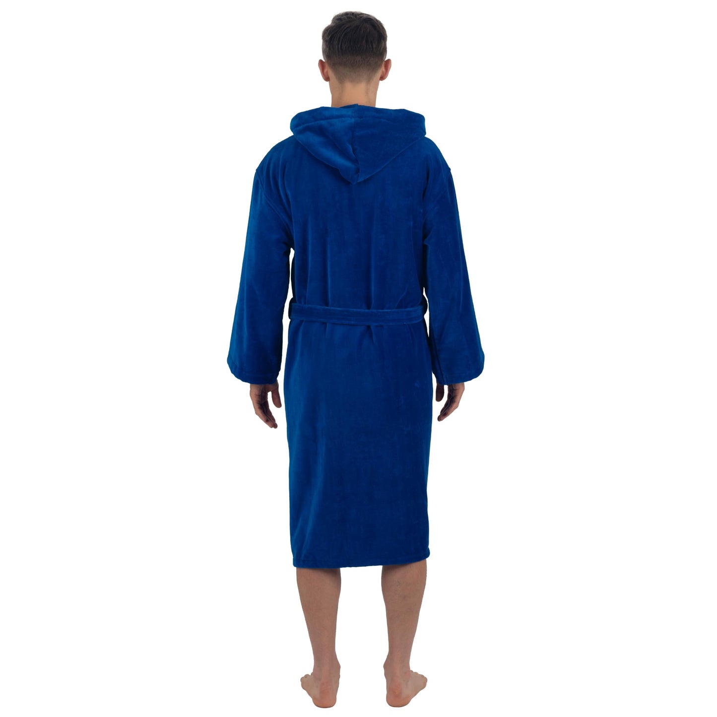 Alpine Swiss Dane Mens Hooded Bathrobe Pure Cotton Terry Cloth Long Robe for Men Super Absorbent Quick Drying Luxury Spa Robe BLU XL/2XL