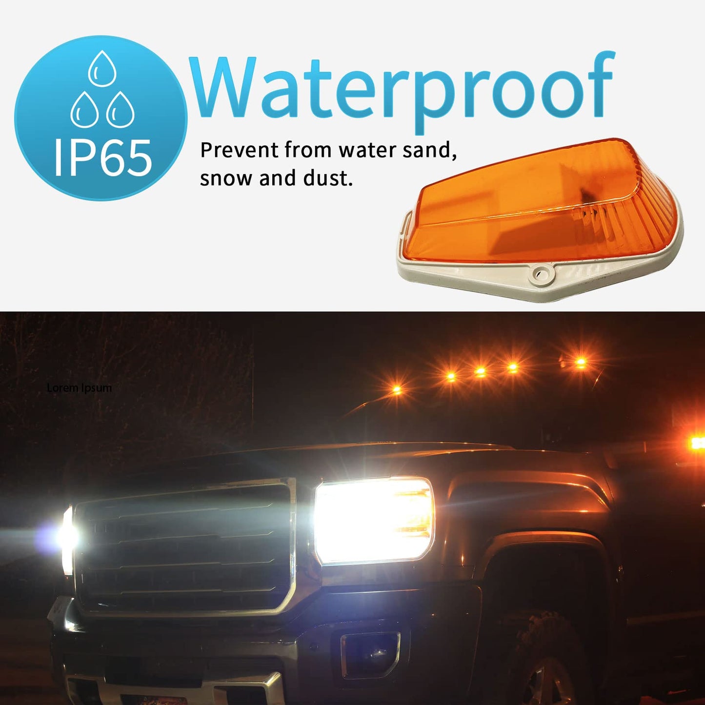 5PCS Cab Lights Compatible with 1973-1997 Ford F-150 F-250 F-350 F-450 F-550 Super Duty Pickup Trucks, Amber LED Roof Marker Light Kit