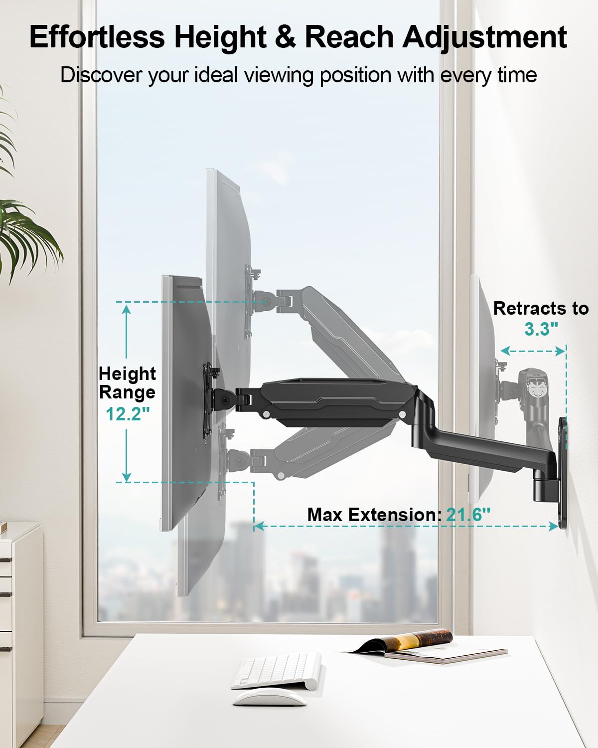 MOUNT PRO Single Monitor Wall Mount for 13 to 32 Inch Computer Screens, Height Adjustable Wall Mount Monitor Arm Holds Up to 19.8lbs, Full Motion Wall Bracket, VESA Mount 75x75, 100x100, Black