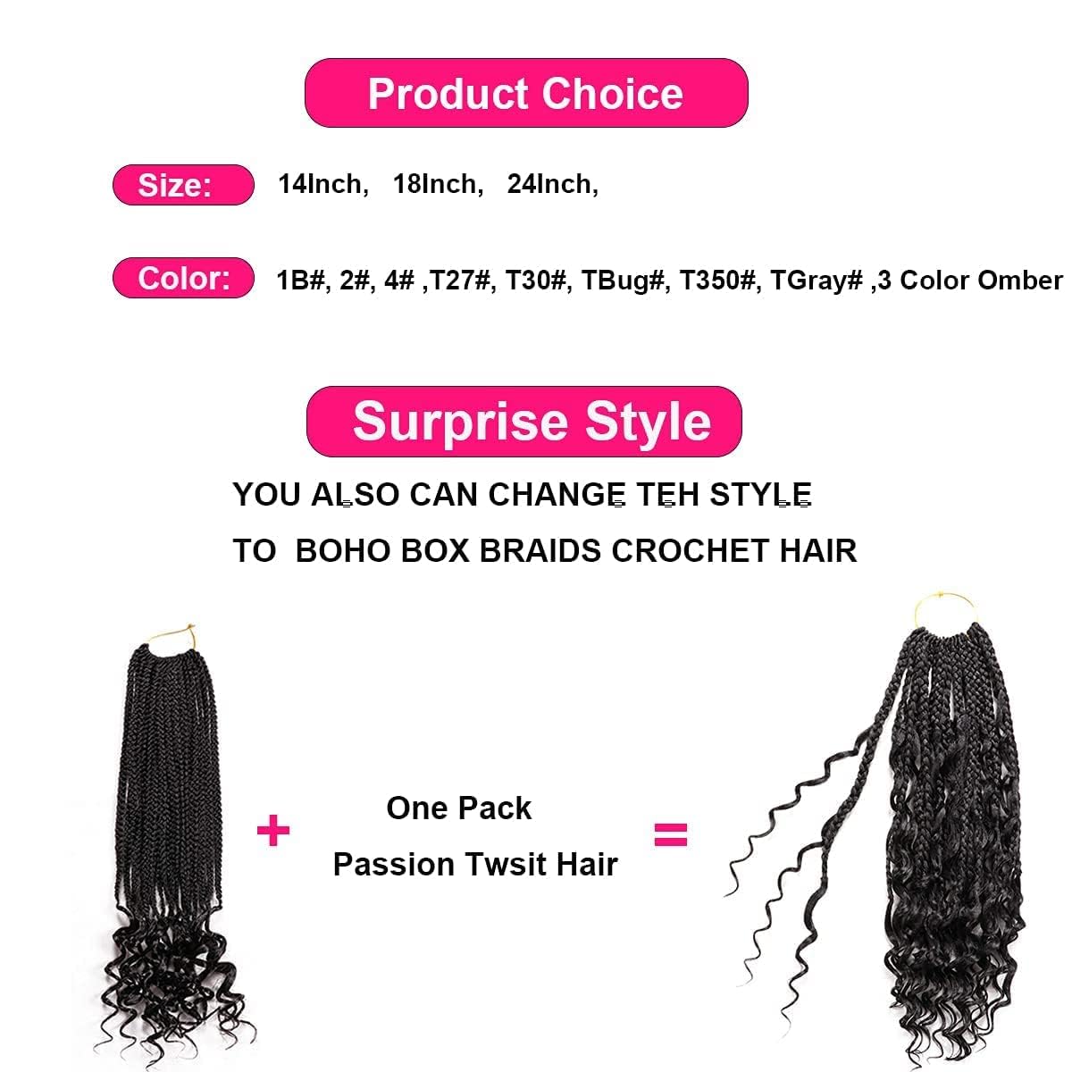 7 Packs 18 Inch Box Braids Crochet Braids with Curly Ends 3X Box Braid Crochet Hair Extension 20 Strands/Pack (18 Inch, T30#)