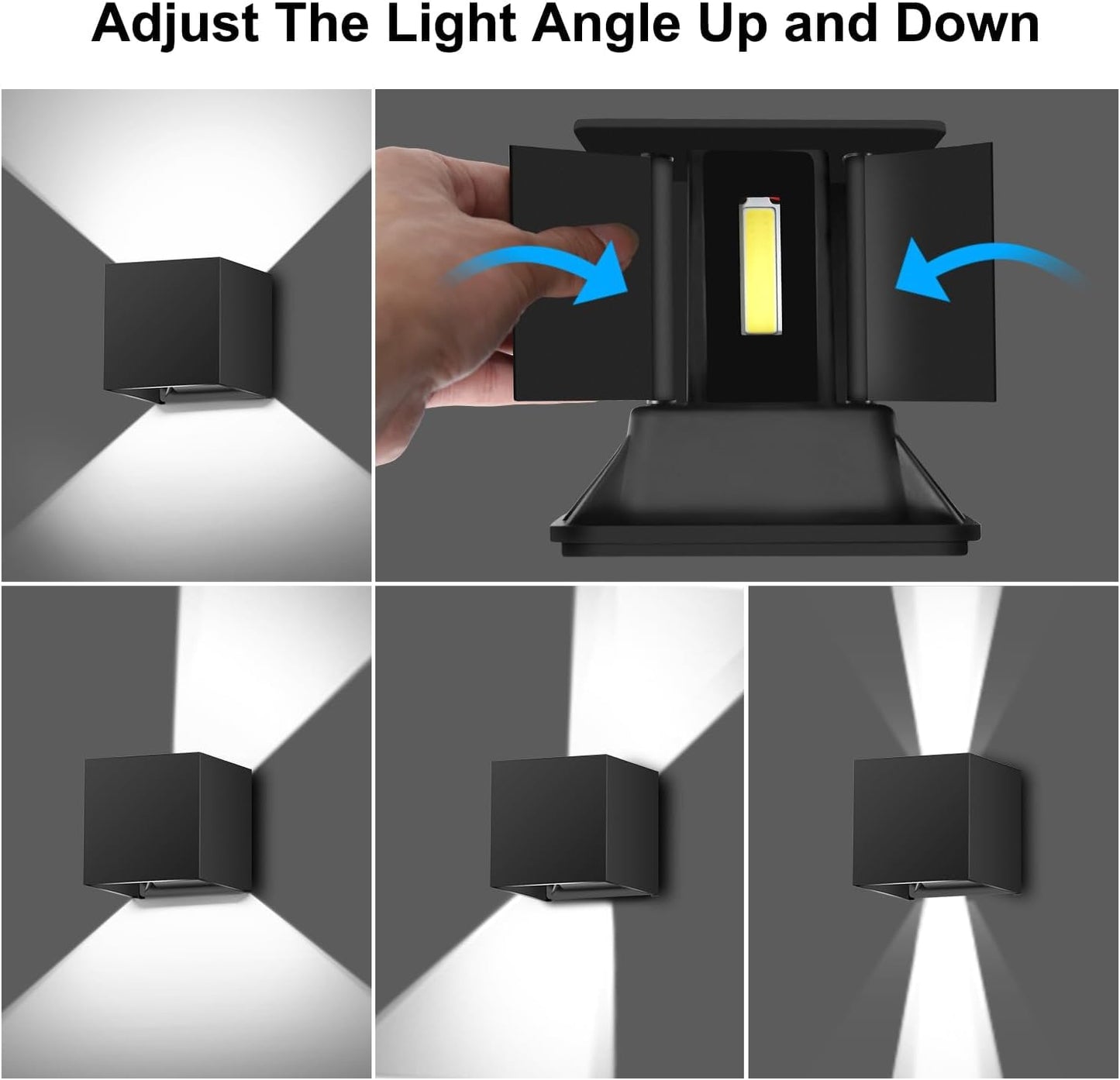 LEDMO 20W Outdoor Wall Lights, Modern LED Up Down Wall Lighting with Adjustable Beam, 6000K Waterproof LED Patio Fixture for Yard Garage (2 Pack)