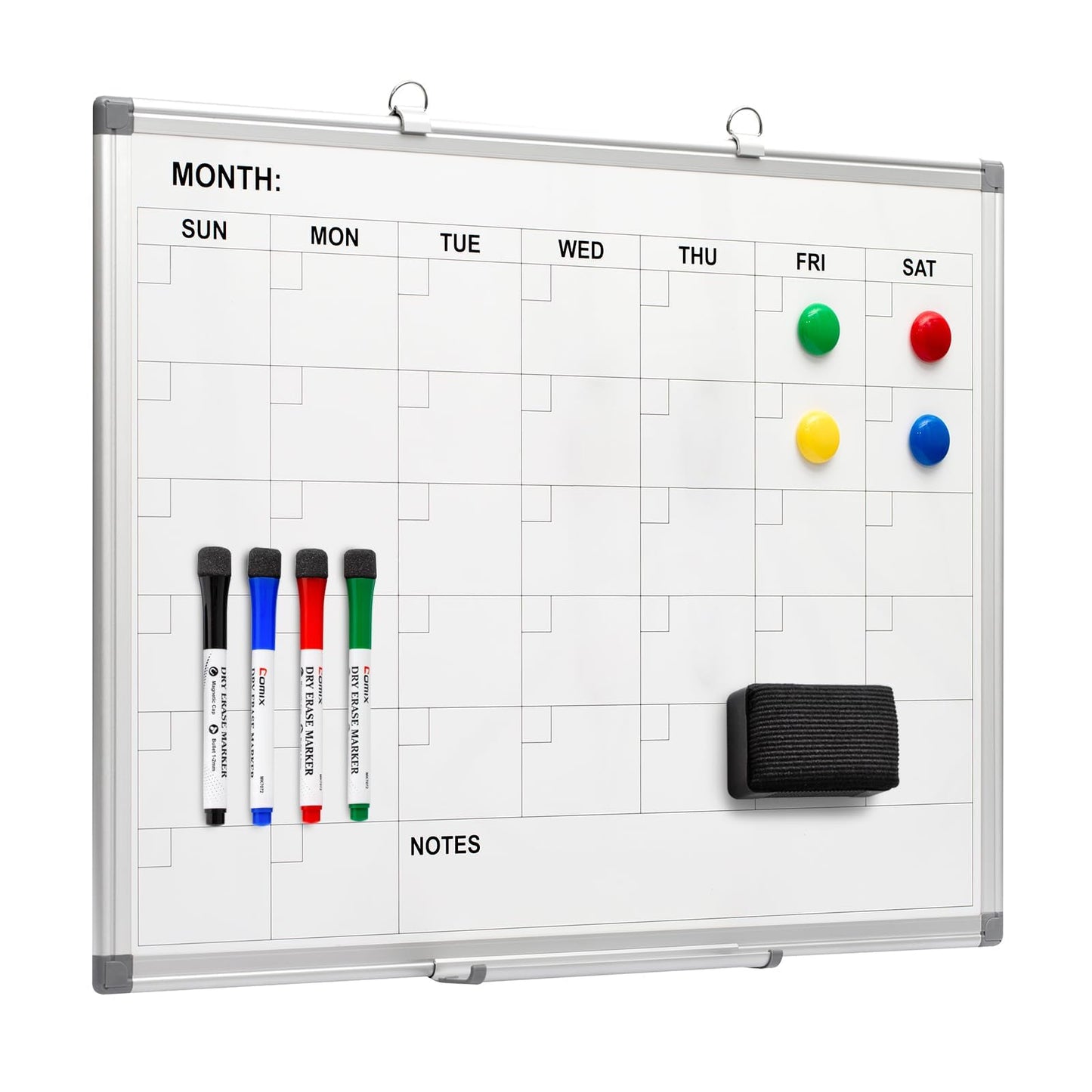 Comix Magnetic Dry Erase Calendar Whiteboard, 24 x 18 Inches Monthly Calendar Dry Erase Board for Wall, Aluminum Frame Planner White Board with Dry Erase Markers, Dry Erase Eraser, Magnets