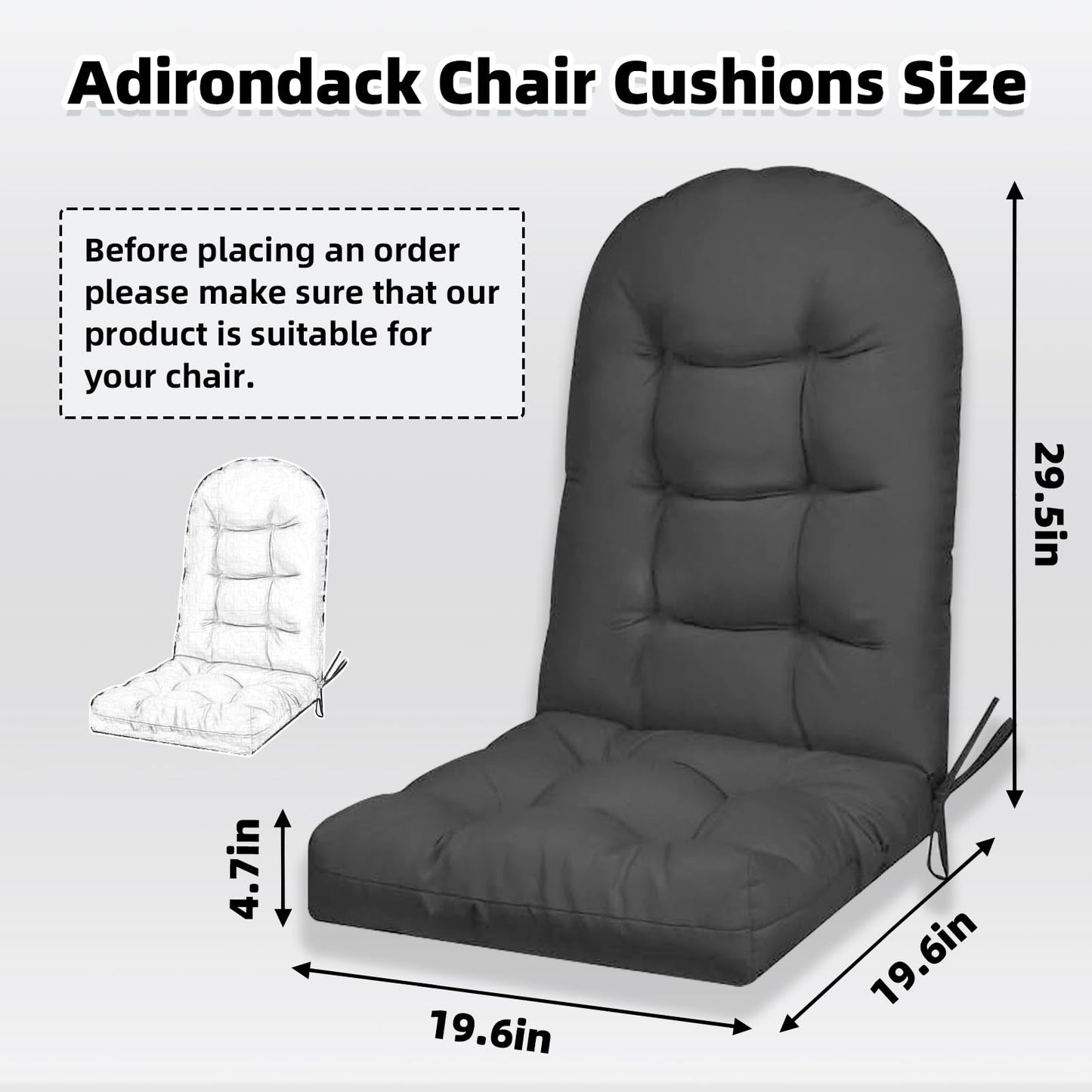 Adirondack Chair Cushion, Waterproof Weather Resistant Cushions for Adirondack Chair Thickened High Back Rocking Chair Seat Cushion for Indoor and Outdoor,43.3 X 19.7 Inch (Dark Gray,1)