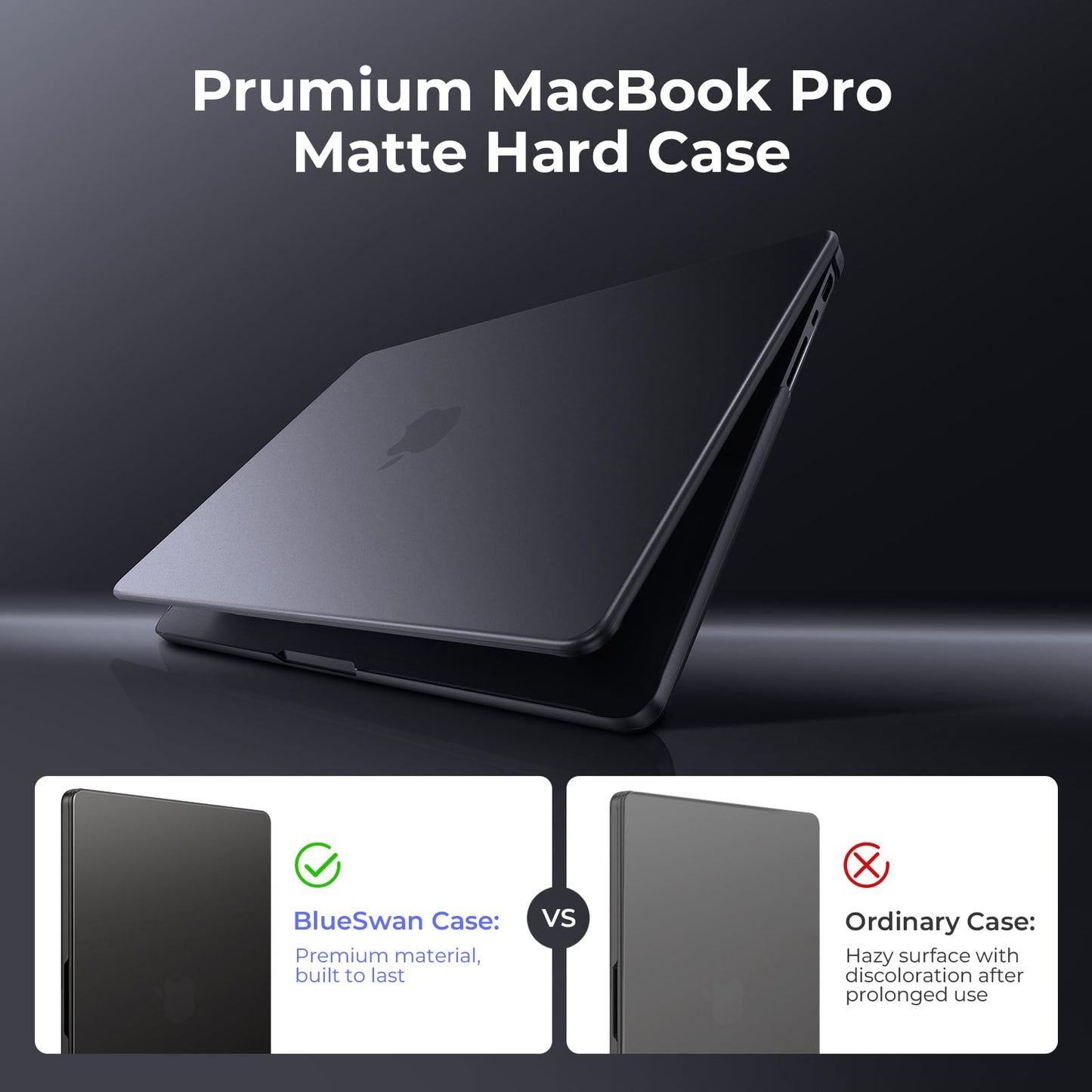 BlueSwan Matte Case for MacBook Pro 14 M5 2026 2025-2021 M4 M3 M2 M1 Pro/Max, Compatible A3427 A3426 A3434 A3401 A3112 A2992 A2918 A2779 A2442, Hard Shell Protective Cover, Space Black Clear