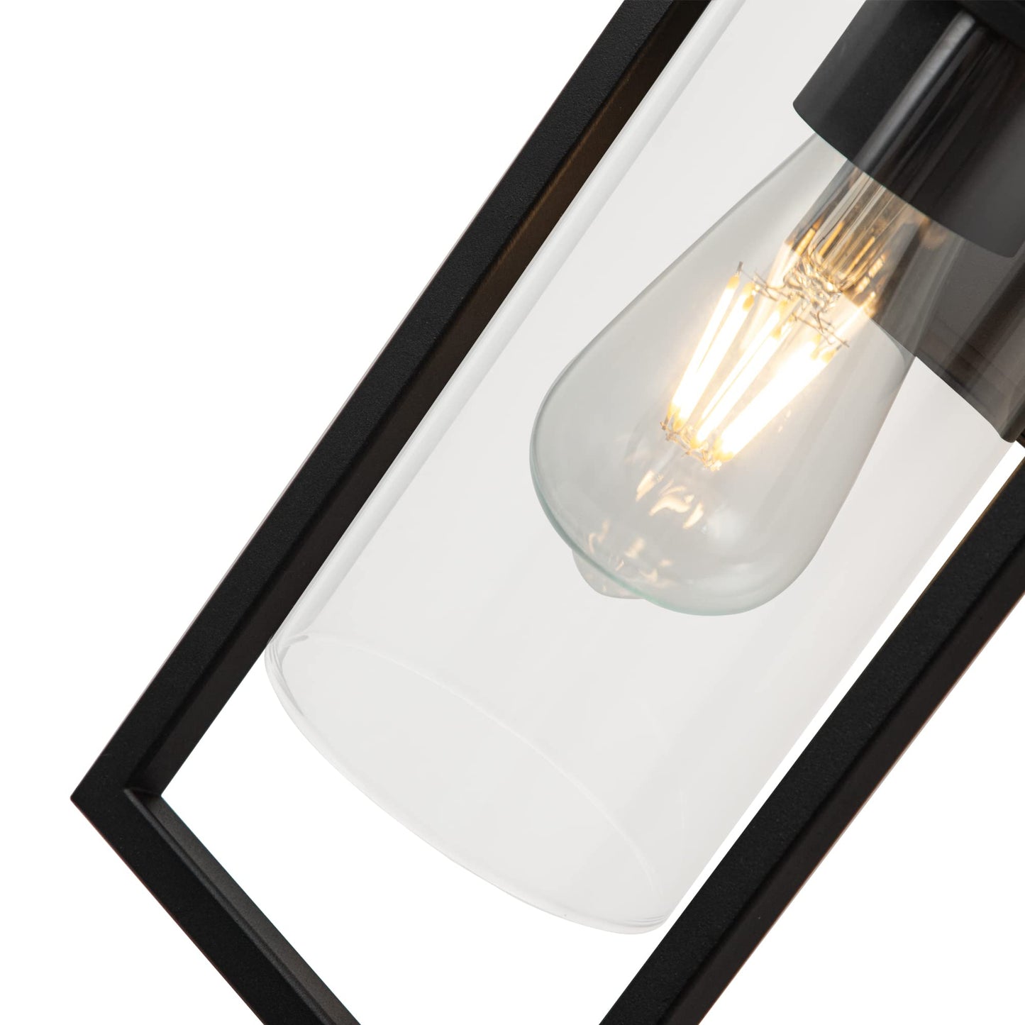 OUPAVOCS Outdoor Lights with GFCI Outlet, Modern Porch Lights Waterproof, Exterior Light Fixture with Outlet Plug, Black Wall Sconce Wall Mount with Seed Glass, Outside Patio Lights for House, Garage