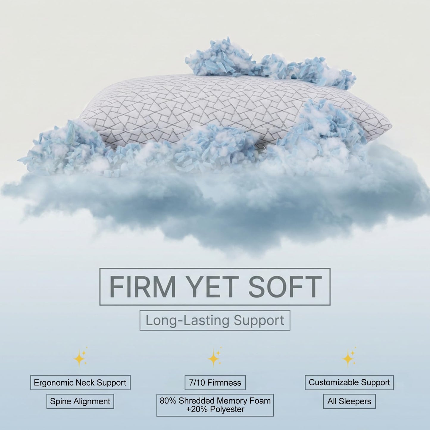 Adjustable Memory Foam Pillows: 2 Pack Queen Size Shredded Foam Bed Pillow for Sleeping with Removable & Washable Pillowcase for All Sleep Positions
