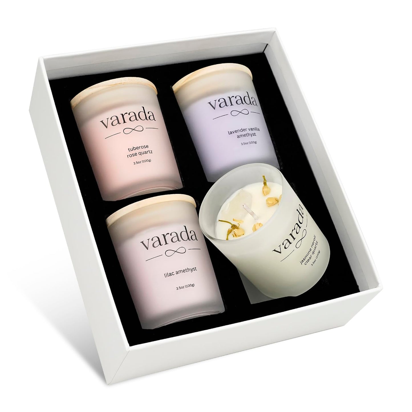 Aromatherapy Soy Candle Gift Set. Healing Crystals and Dried Flowers-90 Hours of Clean Burn. Lavender Vanilla, Rose, Jasmine Neroli, Lilac. Stress Relief. Relaxation. Birthday Gift.