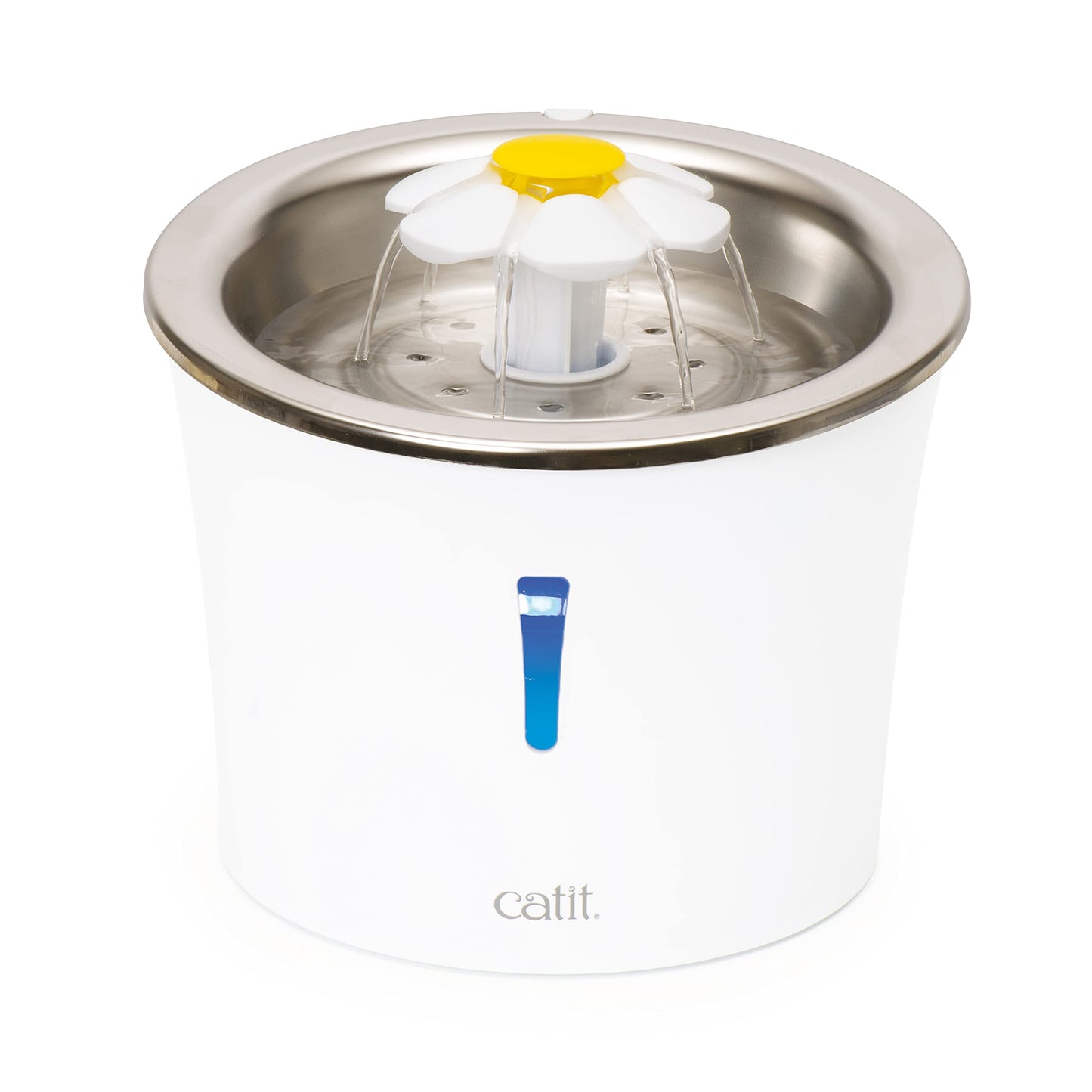 Catit Stainless Steel Top Flower, Cat Water Fountain, 3L White, Modern Cat Fountain, Triple Filtration, Fontaine Pour Chat, Pet Water Fountains, Perfect for Indoor Cats