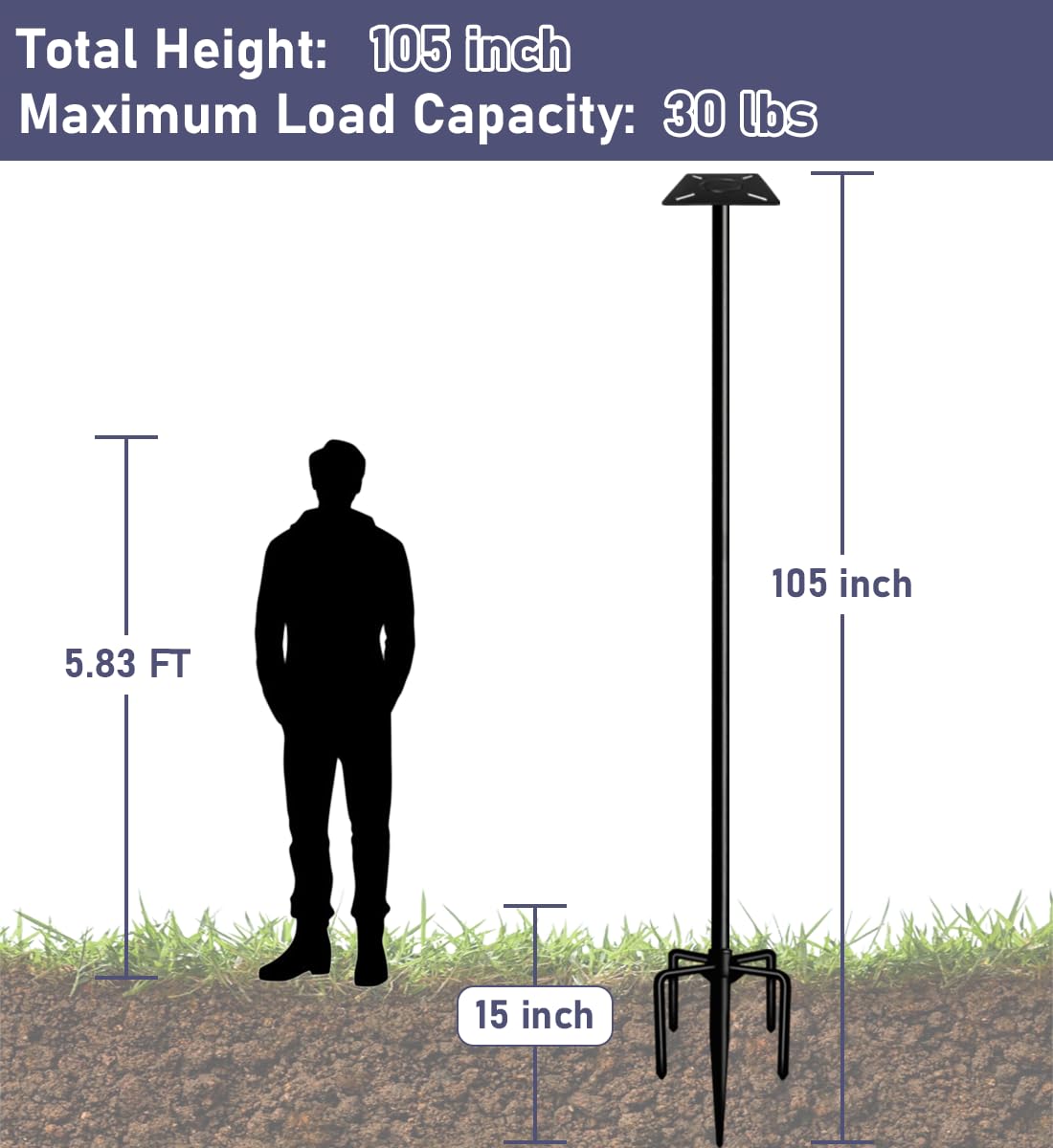 Ansionsol 105 Inch Smart Bird Feeder Pole with 5-Prong Base, Adjustable Bird House Pole Mount Kit for Outdoors, Heavy Duty Bird Feeder Stand for Wild Birds Watching, Black