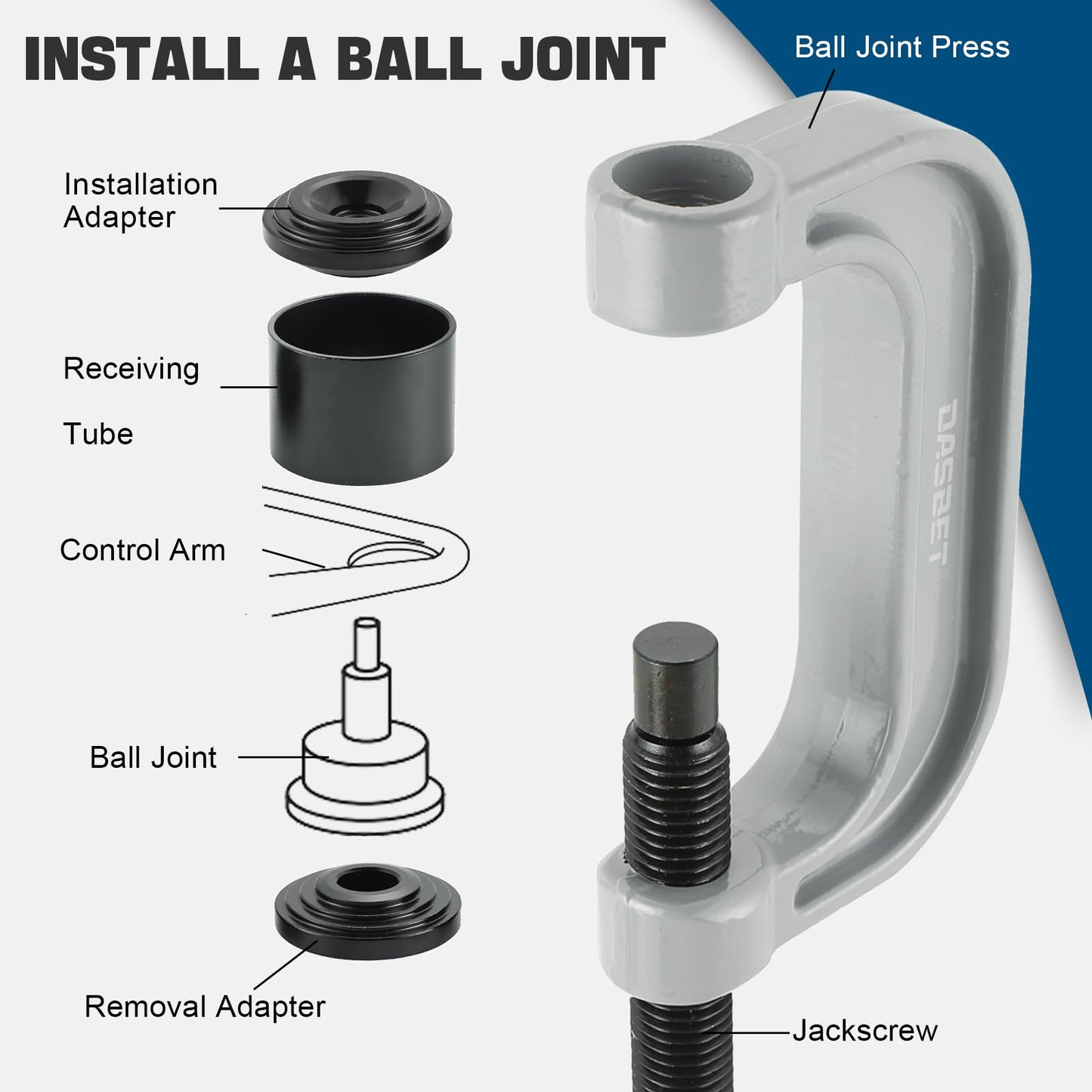 DASBET Ball Joint Removal Tool Kit | Ball Joint Press & U Joint Removal Kit Heavy Duty Ball Joint Press Fits Most 2WD and 4WD Cars Light Trucks 10PCS Ball Joint Service Tool Bushing Press Kit (Blue)