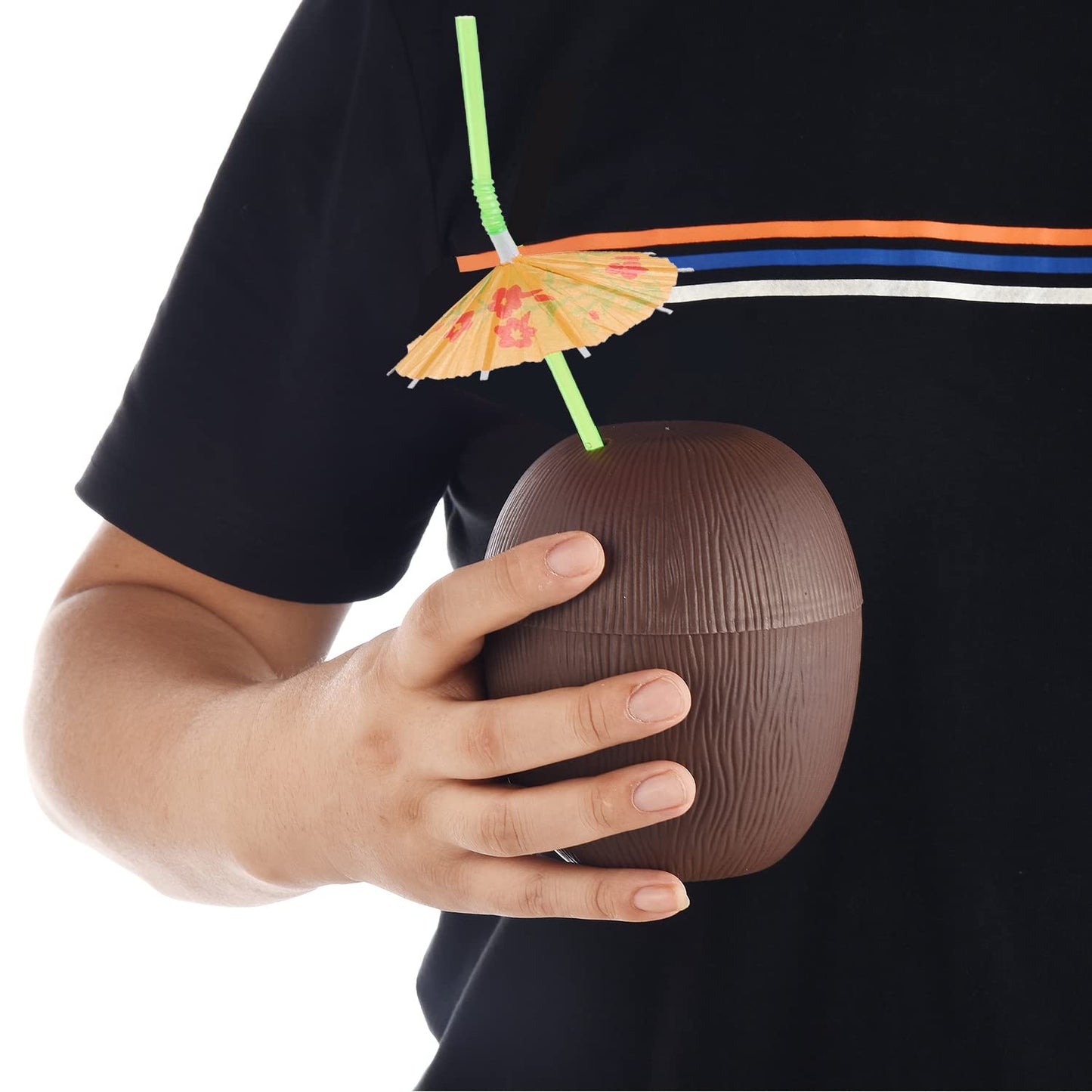 NINU 12 Pack Coconut Pineapple Cups with 12 Umbrella Straws and 12 Umbrella Cocktail Drinking Picks, Hawaiian Luau Tiki and Beach Theme Party Decorations for Kids/Adults