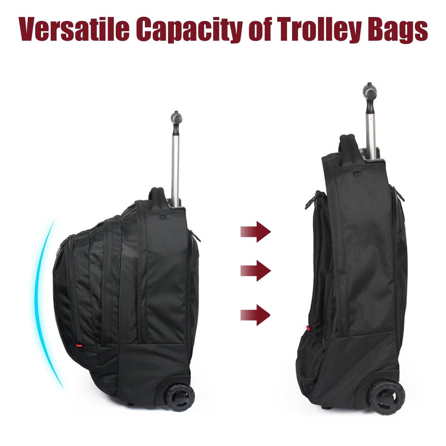 21x14x8" Rolling Backpack for Adults - Travel Backpack With Wheels, Durable Wheeled Carry-On With 17" Laptop Sleeve