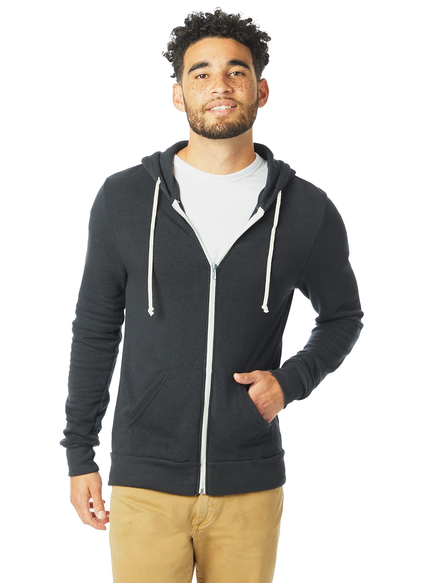 Alternative Men's Rocky Zip Hoodie Sweatshirt, Eco True Black, XX-Large