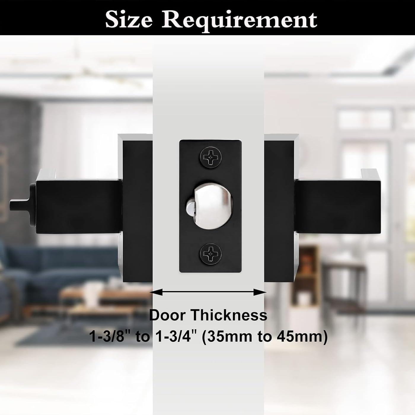 Entry Door Handle Lever with Lock Key, Black Square Heavy Duty Door Knob for Use Entry, Passage, Bathroom, Office, Bedroom, Front Entrance Exterior Interior, Rust-Proof Black Coating