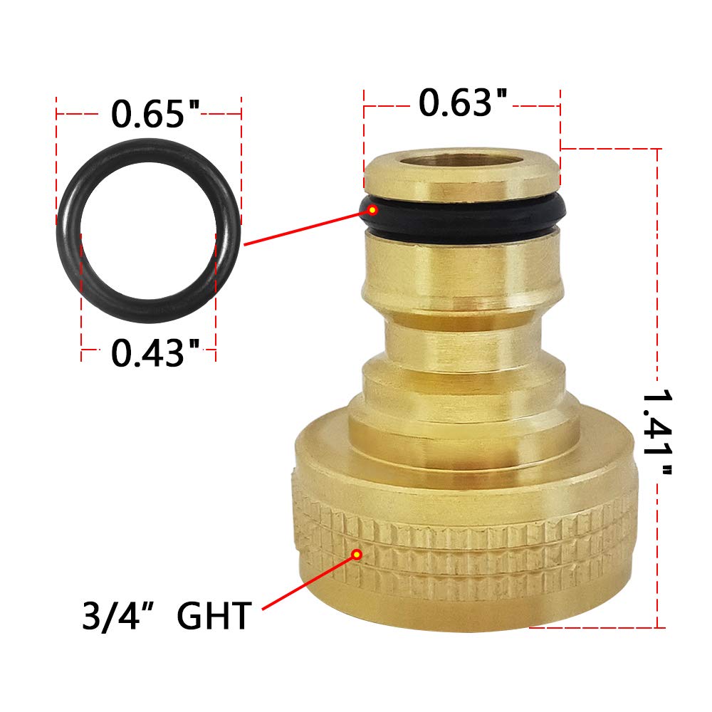 HQMPC Garden Hose Quick Connector - ¾ Inch GHT Brass Easy Connect Water Hose Fittings - Quick Connect Garden Hose Connectors (3 Sets)