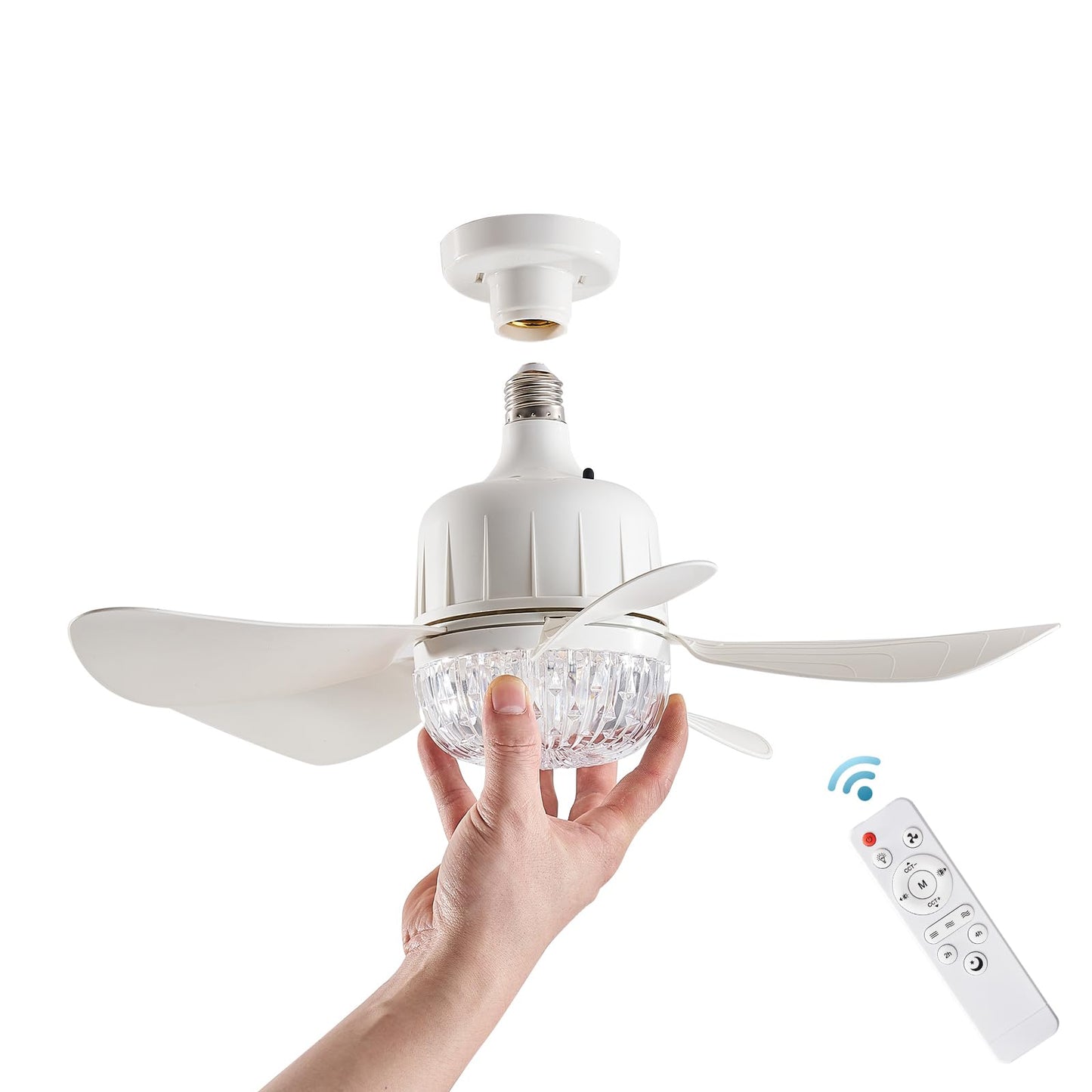 17.71 inch Socket Fan Light Ceiling Fan with Lights, Remote Control, LED Light Bulb E26 Base, Plug Screw in Ceiling Fan in Light Socket for Bedroom, Kitchen, Living Room, Balcony