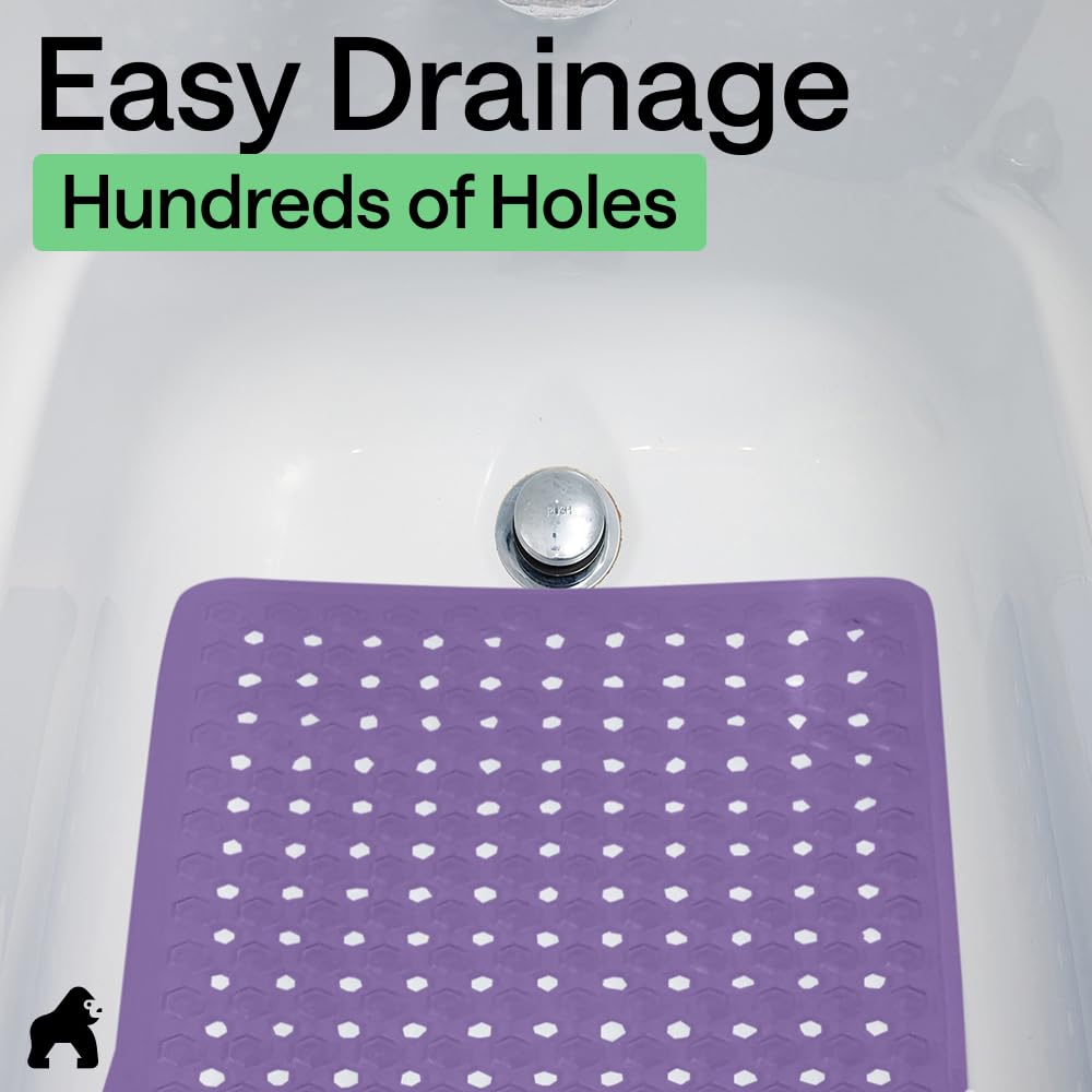 GORILLA GRIP Bath Tub Shower Mat, Machine Washable Bathtub Floor Liner Mats, Suction Cups and Drain Holes to Keep Tubs Clean, Soft on Feet, Bathroom Essentials, 89x41 cm, Purple Opaque