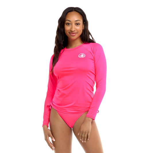 Body Glove Women's Standard Sleek Long Sleeve Rashguard with UPF 50, Bubble Gum, Medium