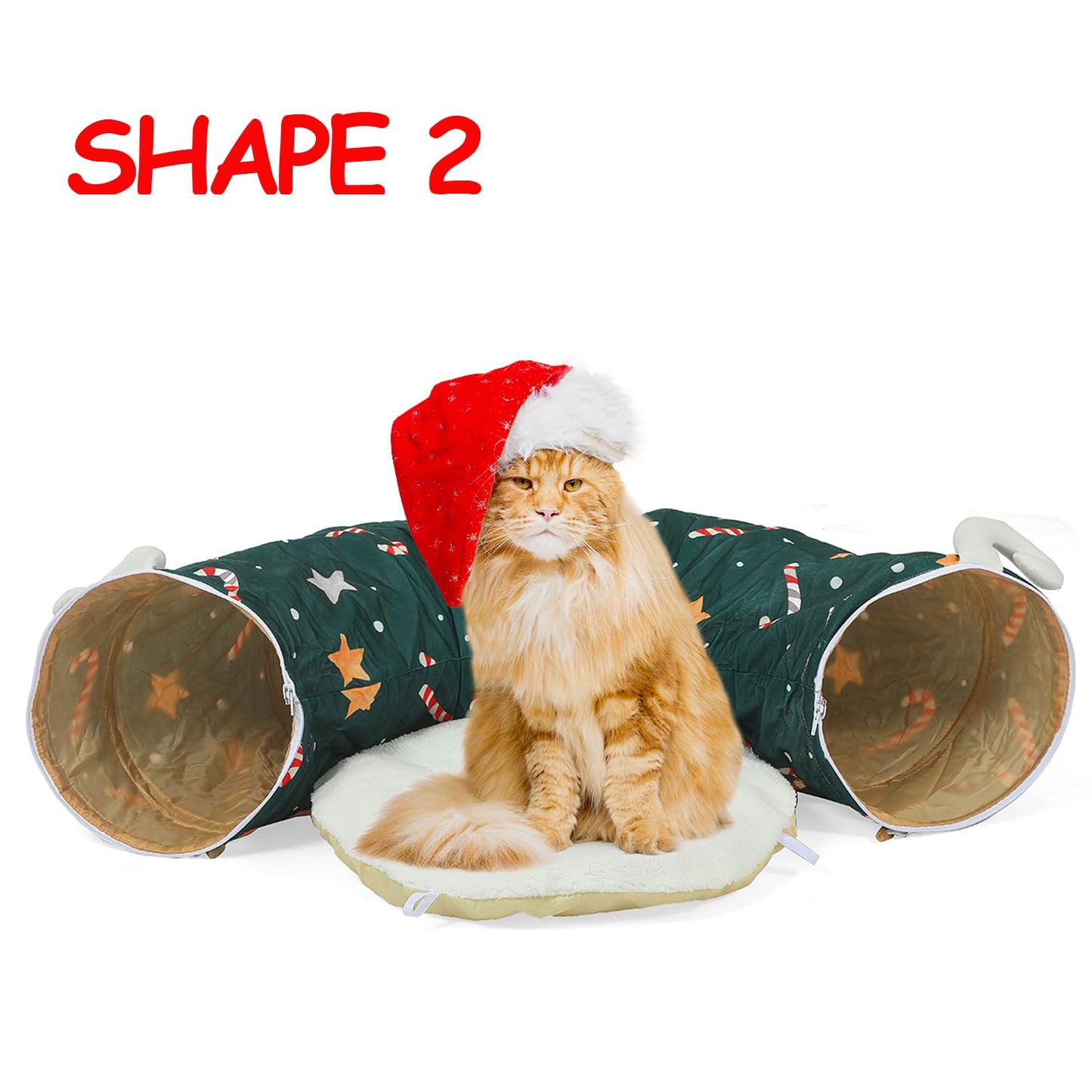 LUCKITTY Cat Tunnel Bed in Christmas Style with Star, Crutches Candy, and Snowflakes Patterns - 3FT x 3FT x 9.8 INCH Size Green Decorative for Festive Felines