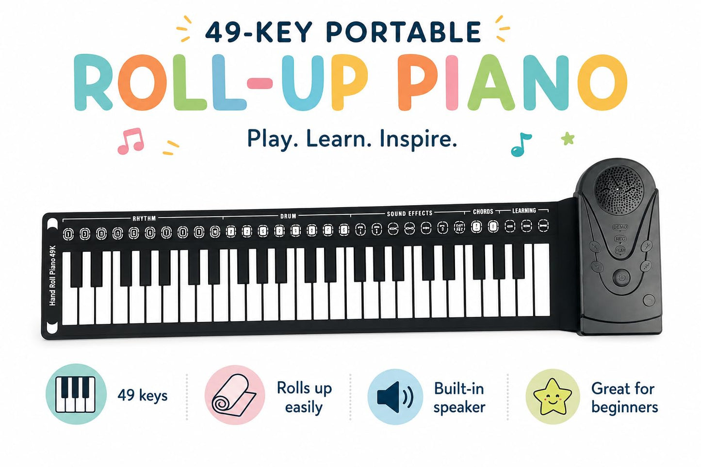 Piano Keyboard, Roll Up Portable, 49 Keys