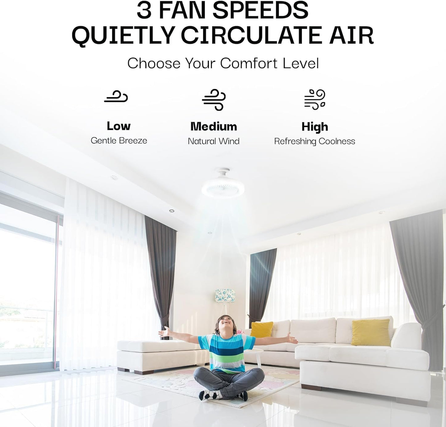 Bell+Howell Socket Air Socket Fan Light – Wireless Ceiling Fan with Lights and Remote, Ventilateur Plafond Avec Lumiere, Ceiling Fans with RGB Lights, 3 Fan Speeds & 3 Brightness Levels As Seen on TV