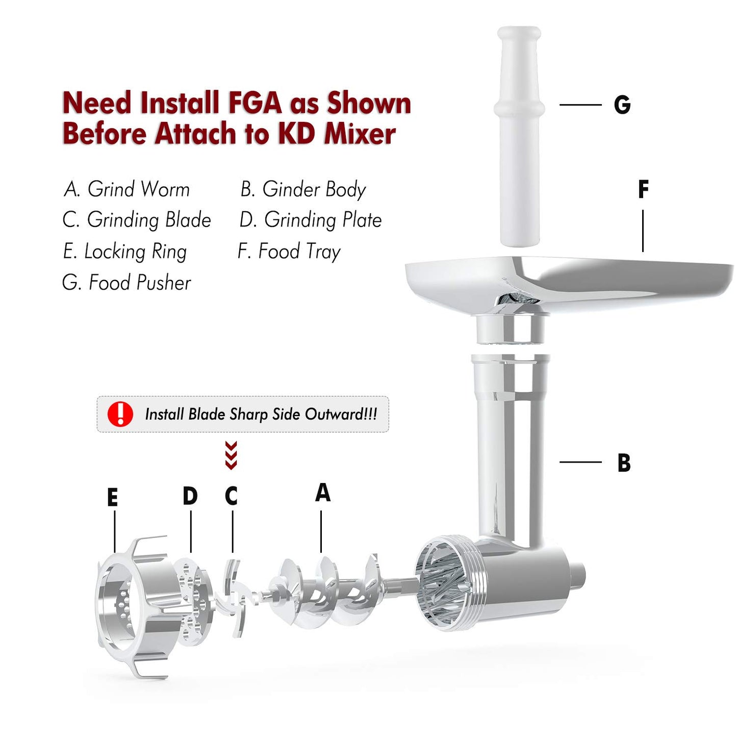 iVict Food Meat Grinder Attachment Compatible for KitchenAid Stand Mixers and Cuisinart Stand Mixers SM-50 Series Included Sausage Stuffer/Grinding Plates/Grinding Blade Accessory