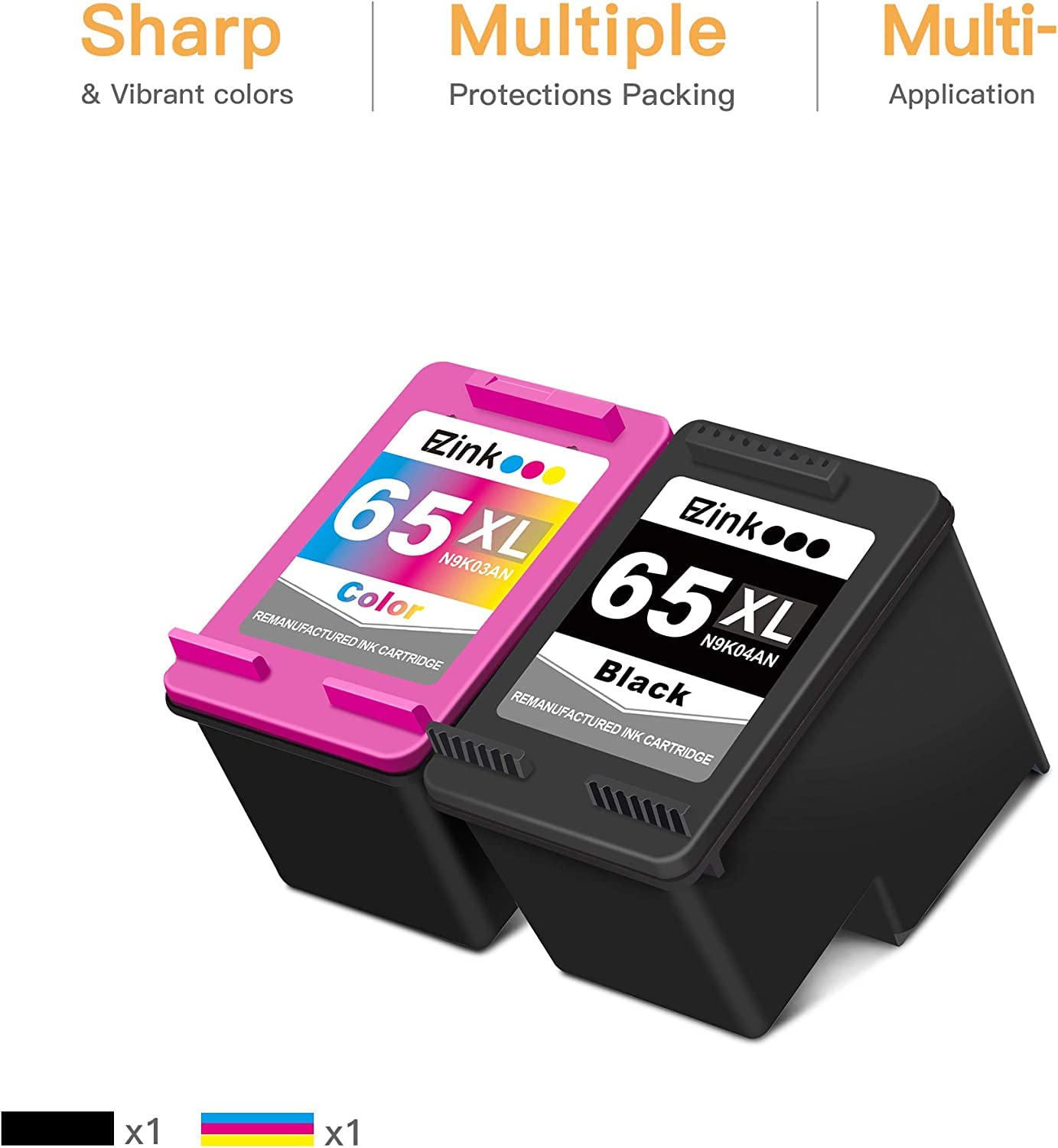 E-Z Ink (TM Remanufactured 65XL High-Yield Ink Cartridge Replacement for HP 65 XL to use with Envy 5055 5052 5058 DeskJet 2622 2624 2652 2655 3752 3755 Printer (Black and Tri-Color, 2 Pack)